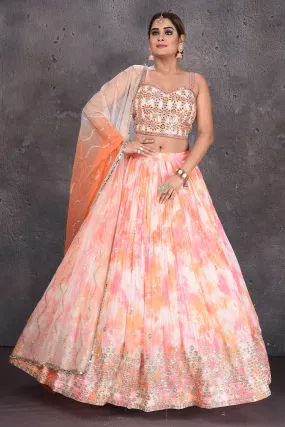 502823 Pink and Orange Tie Dye Mirror Work Lehenga