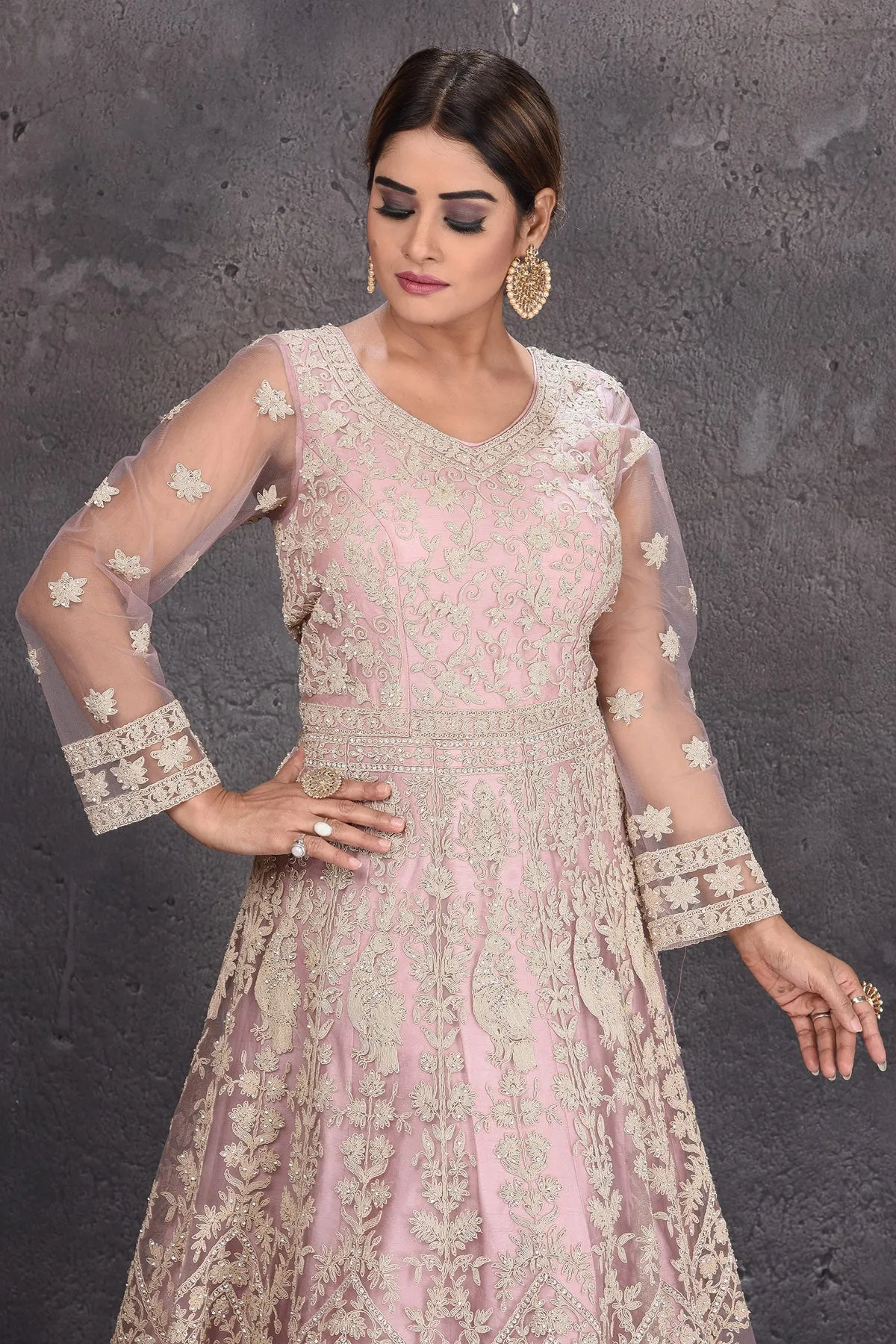 502824 Light Pink Embroidered Anarkali Suit with Dupatta