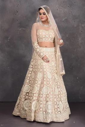 502840 Beige Heavy Embroidery Designer Lehenga with Dupatta