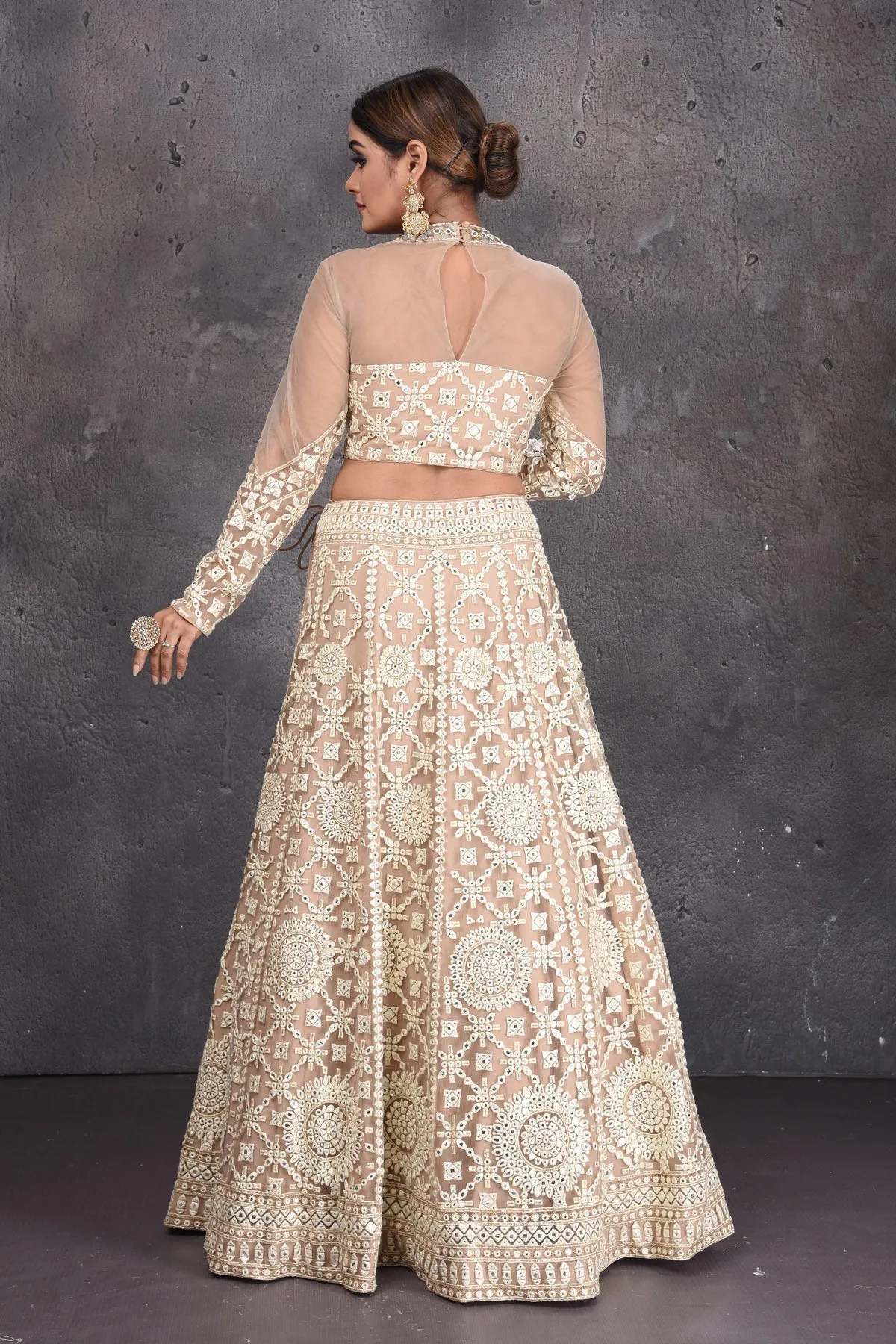 502840 Beige Heavy Embroidery Designer Lehenga with Dupatta