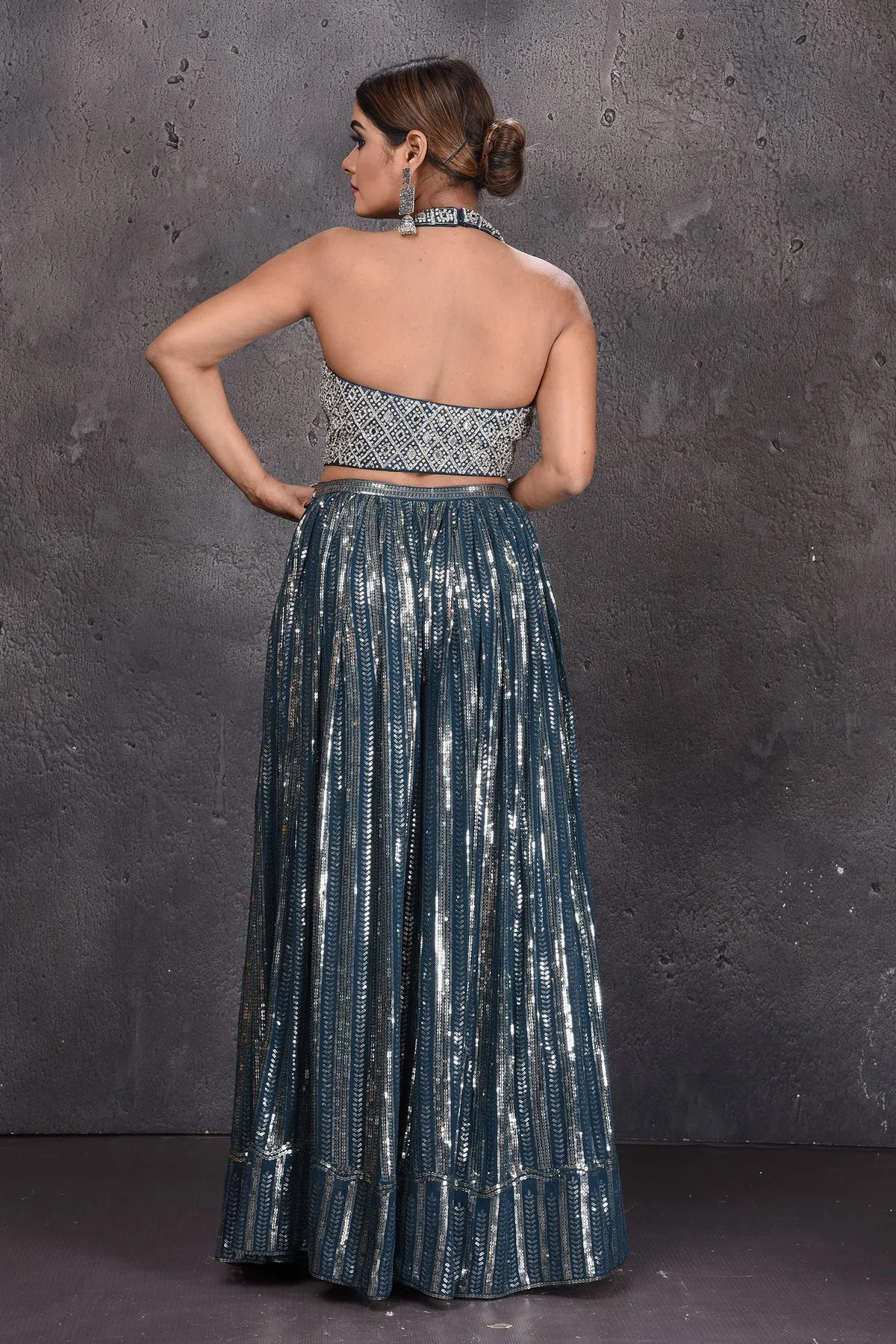 502842 Grey and Blue Embellished Palazzo Set