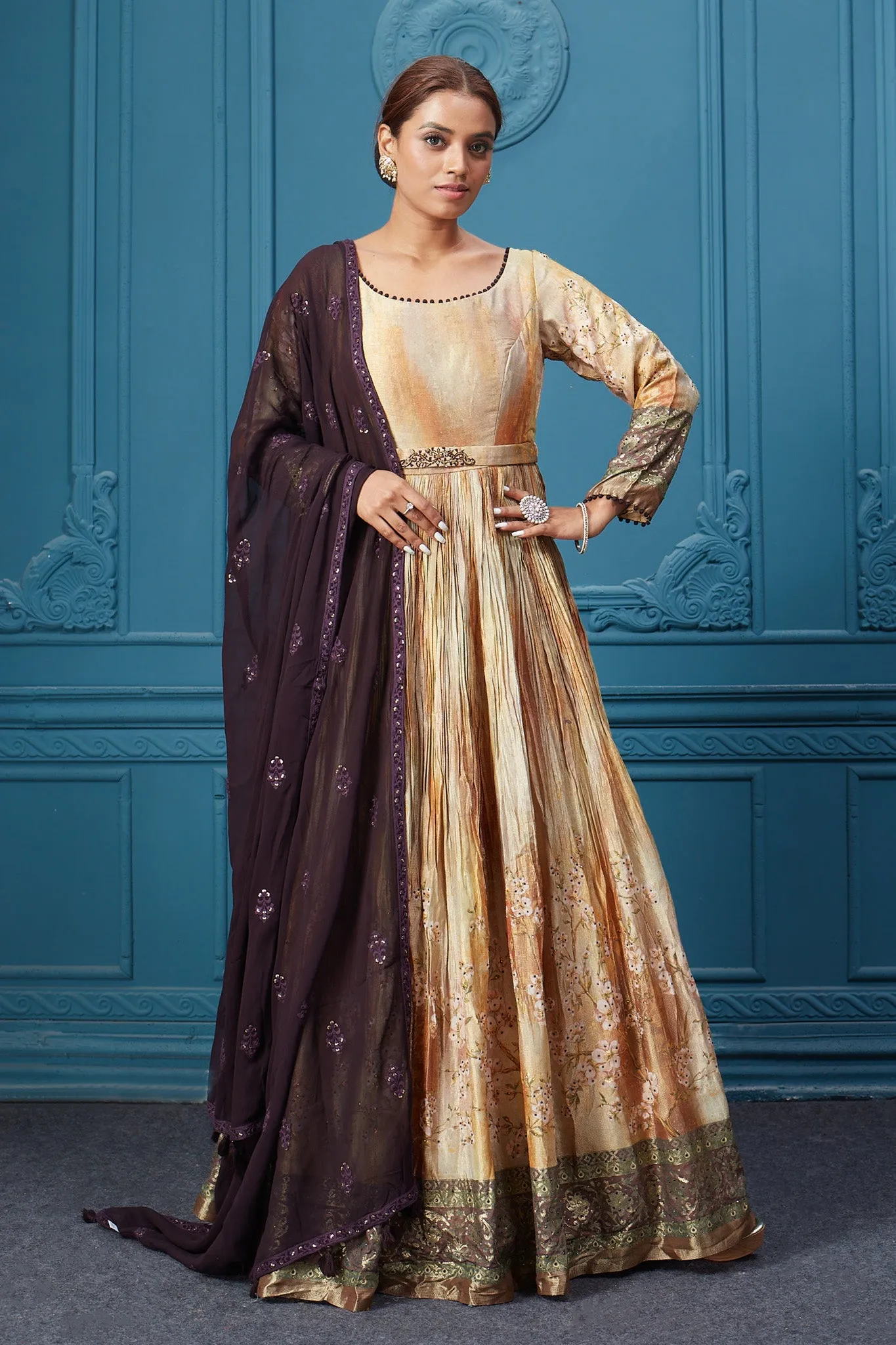 510027 Beige & Brown Anarkali Suit Set