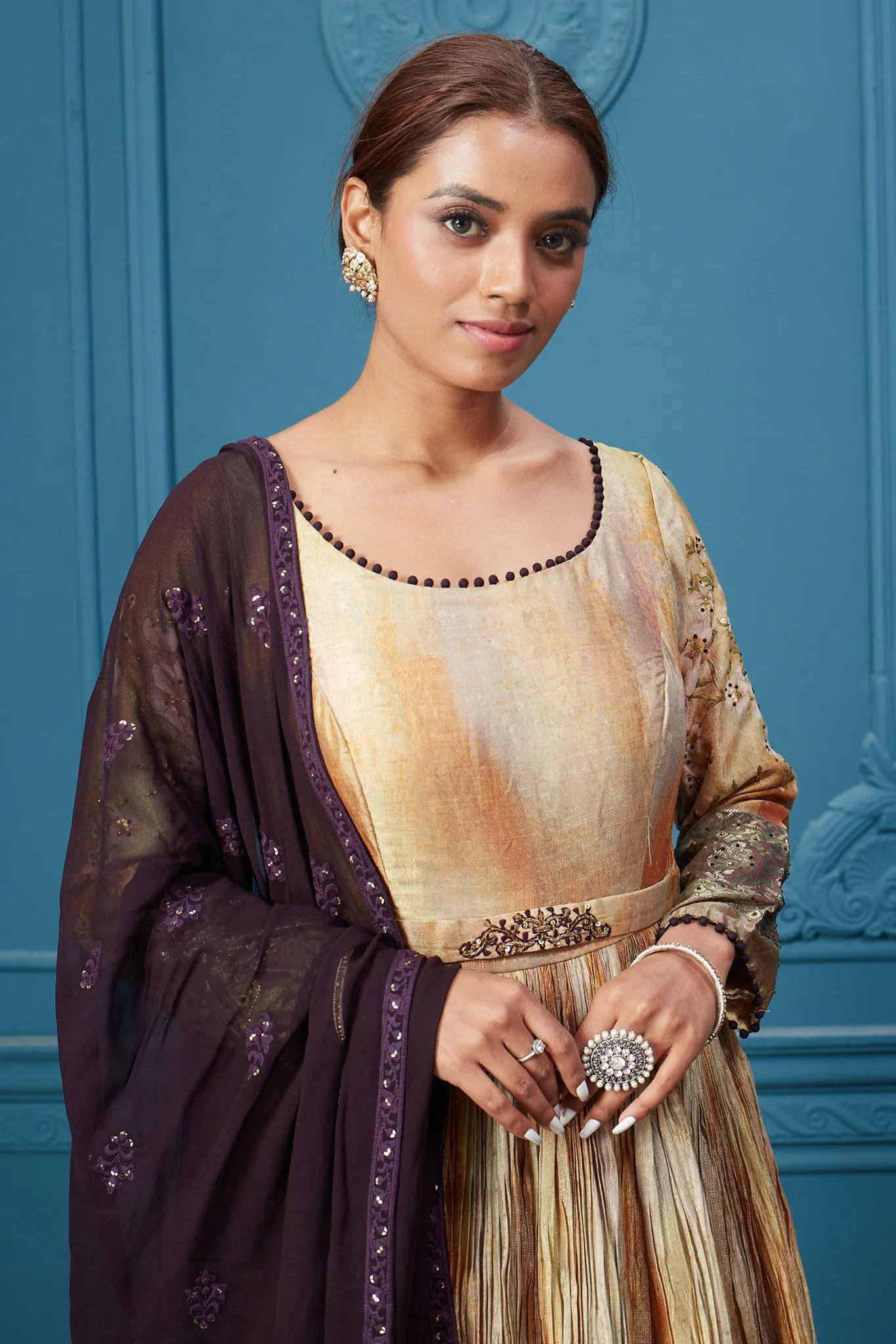 510027 Beige & Brown Anarkali Suit Set