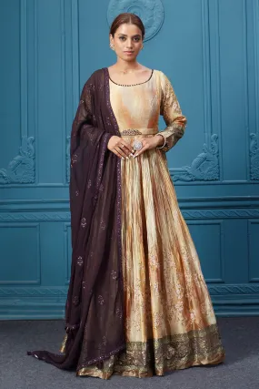 510027 Beige & Brown Anarkali Suit Set