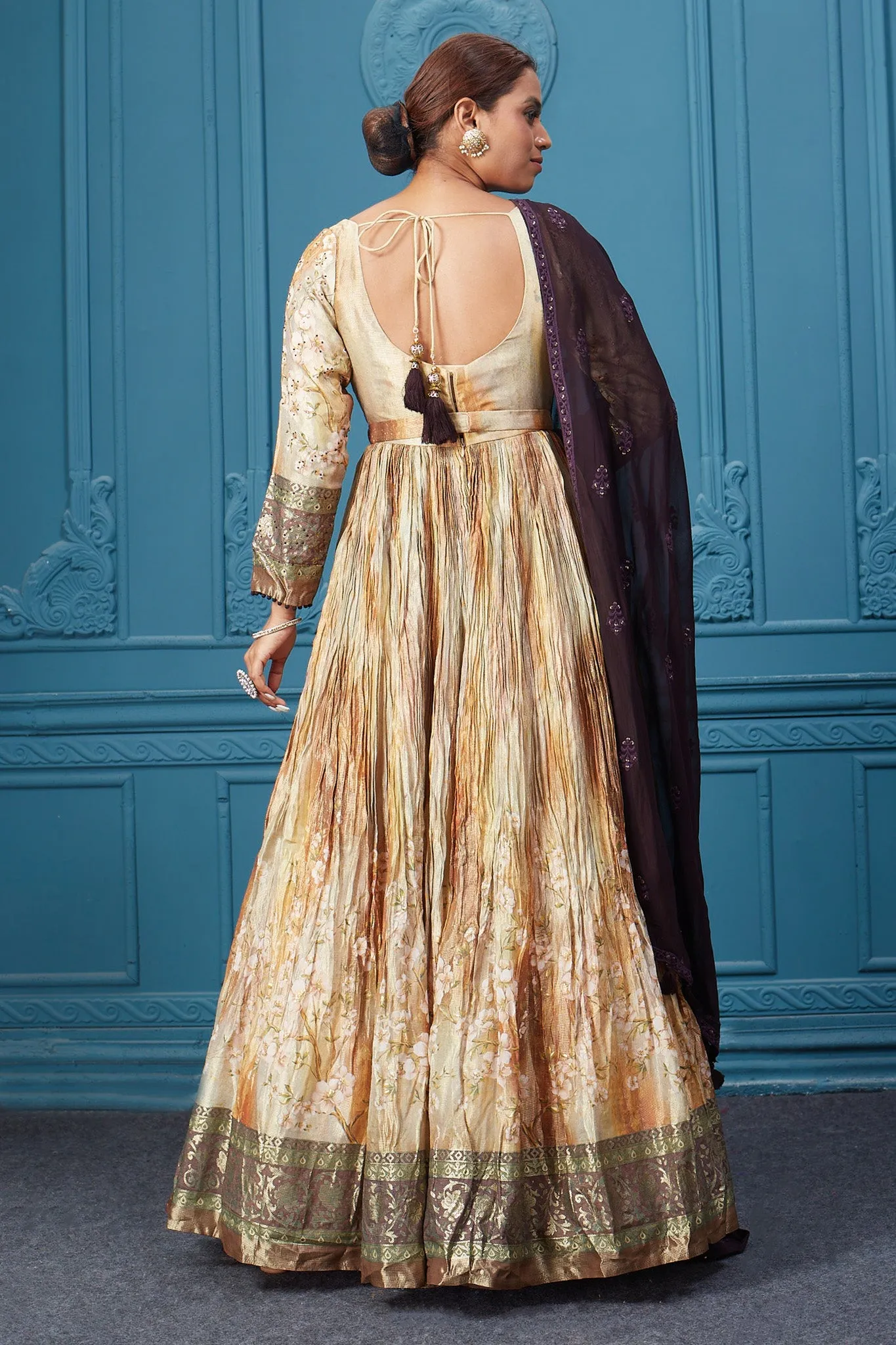 510027 Beige & Brown Anarkali Suit Set