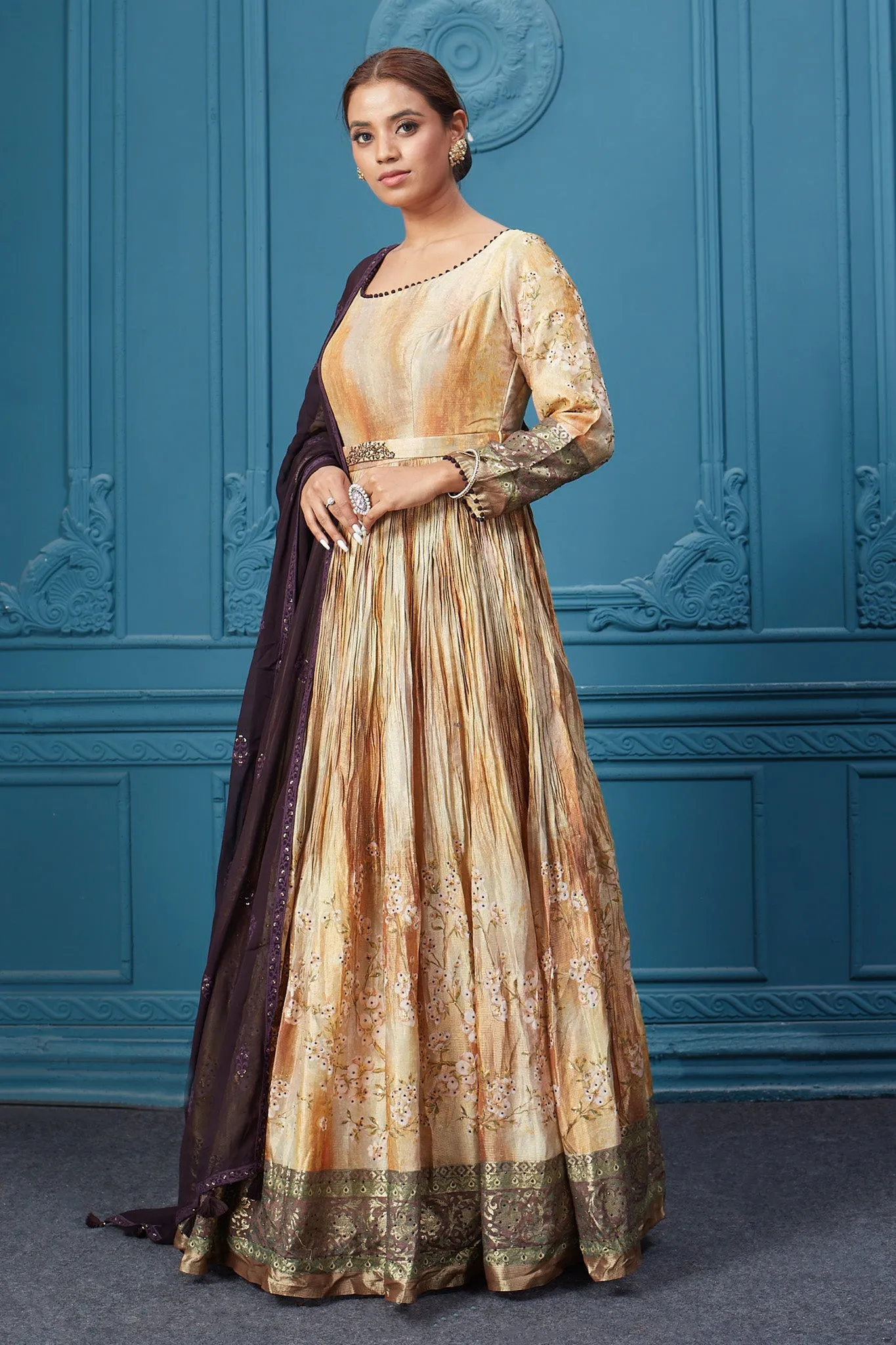 510027 Beige & Brown Anarkali Suit Set