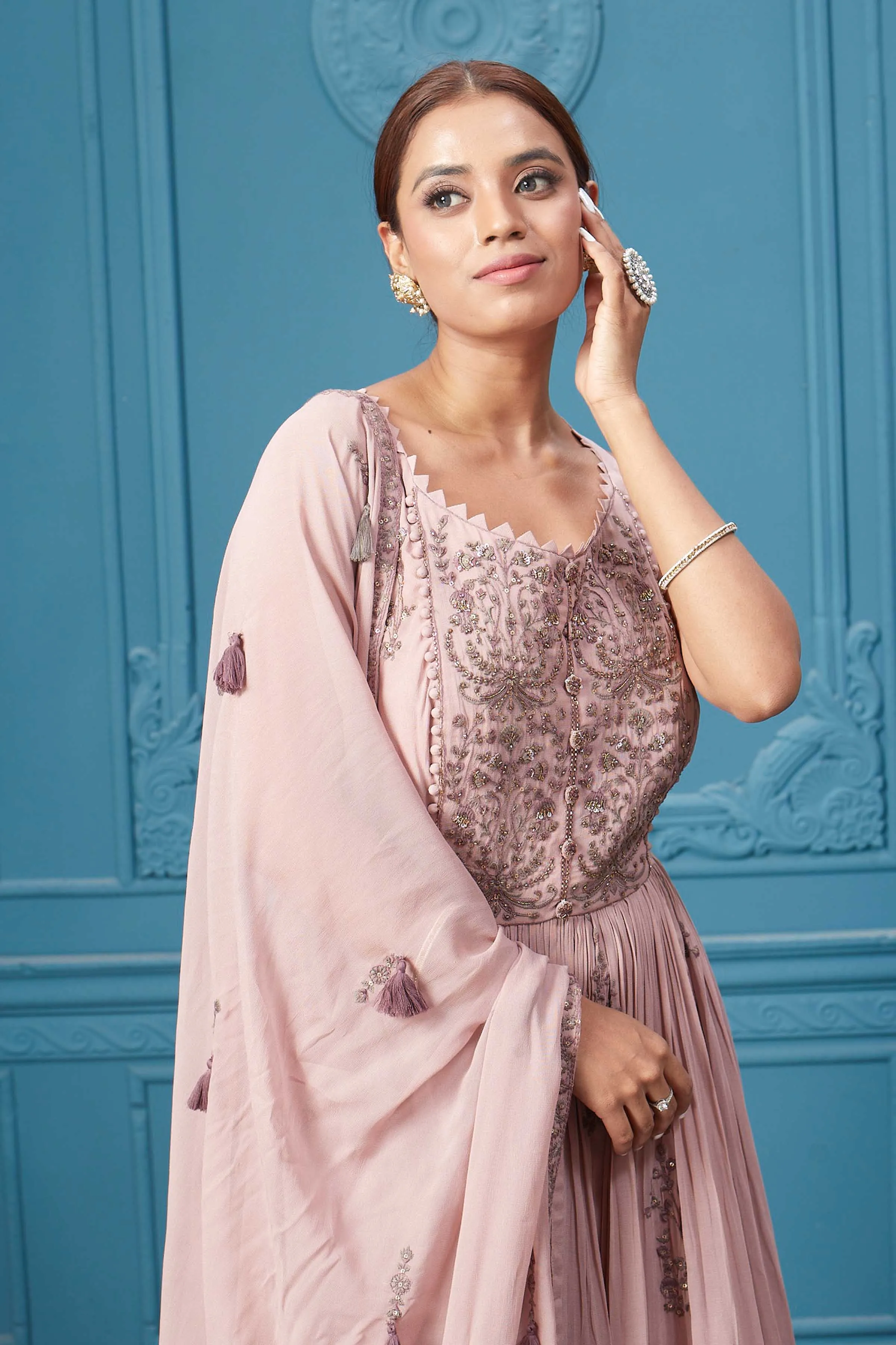 510036 Light Pink Embroidered Anarkali Suit Set