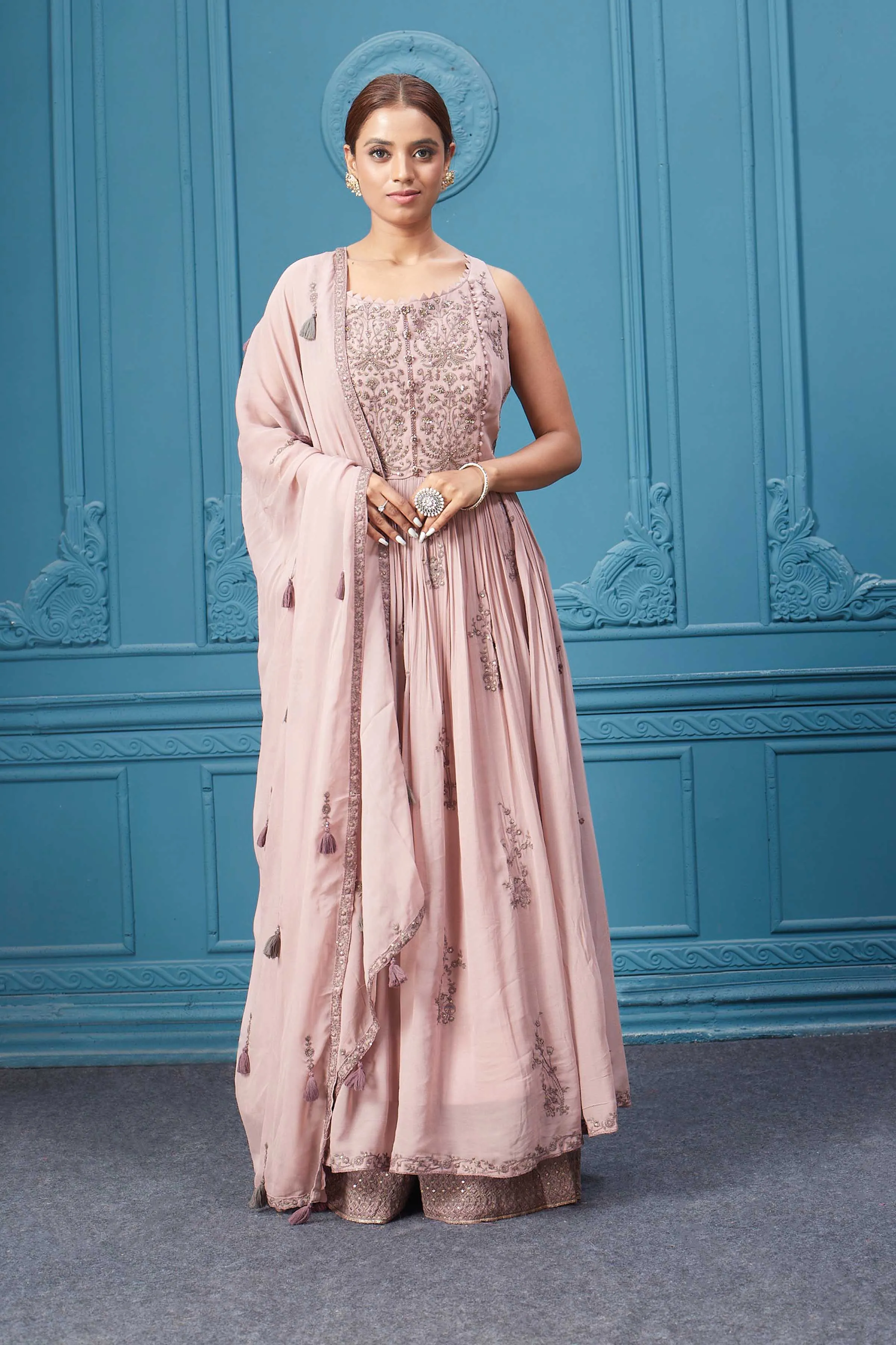 510036 Light Pink Embroidered Anarkali Suit Set