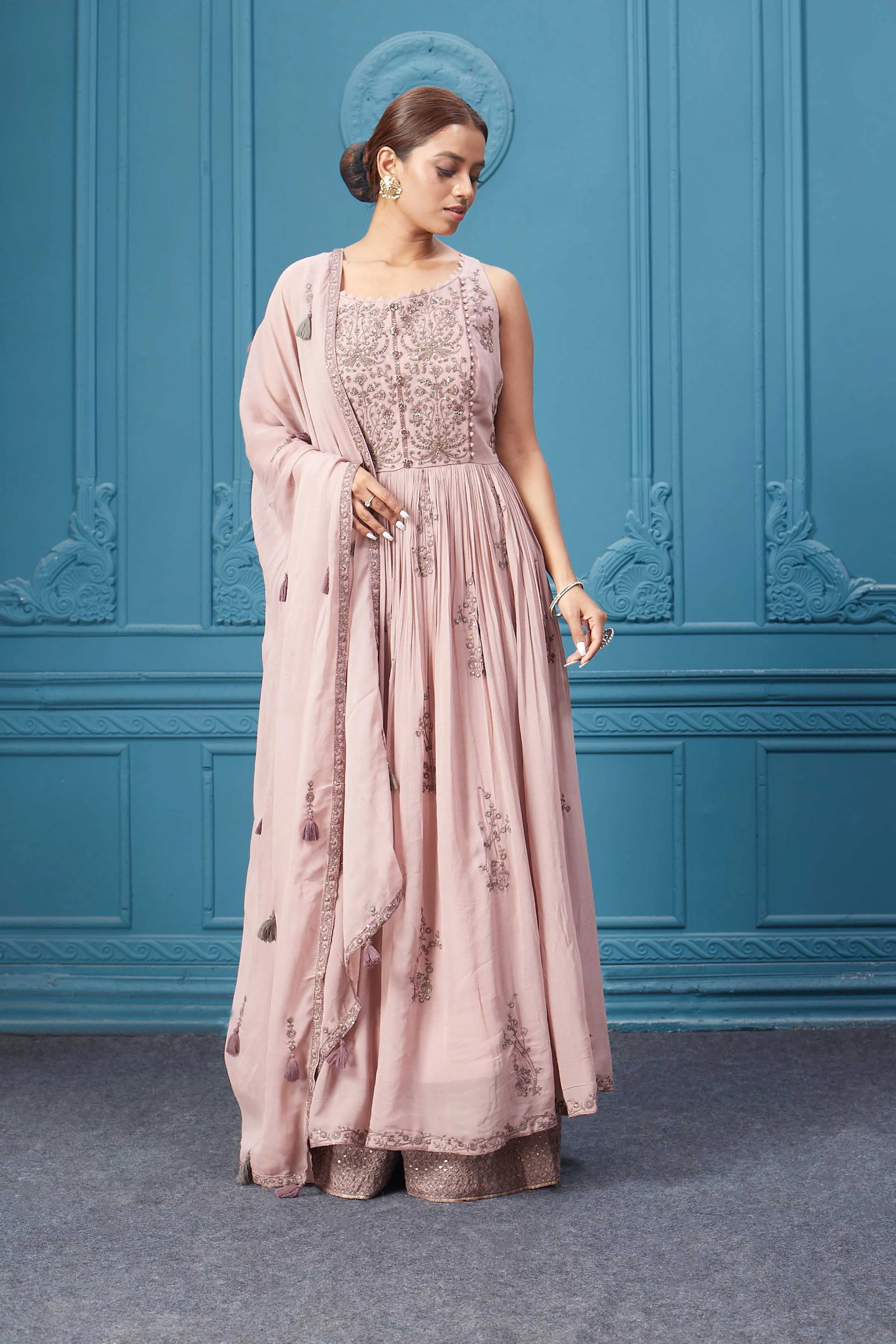 510036 Light Pink Embroidered Anarkali Suit Set