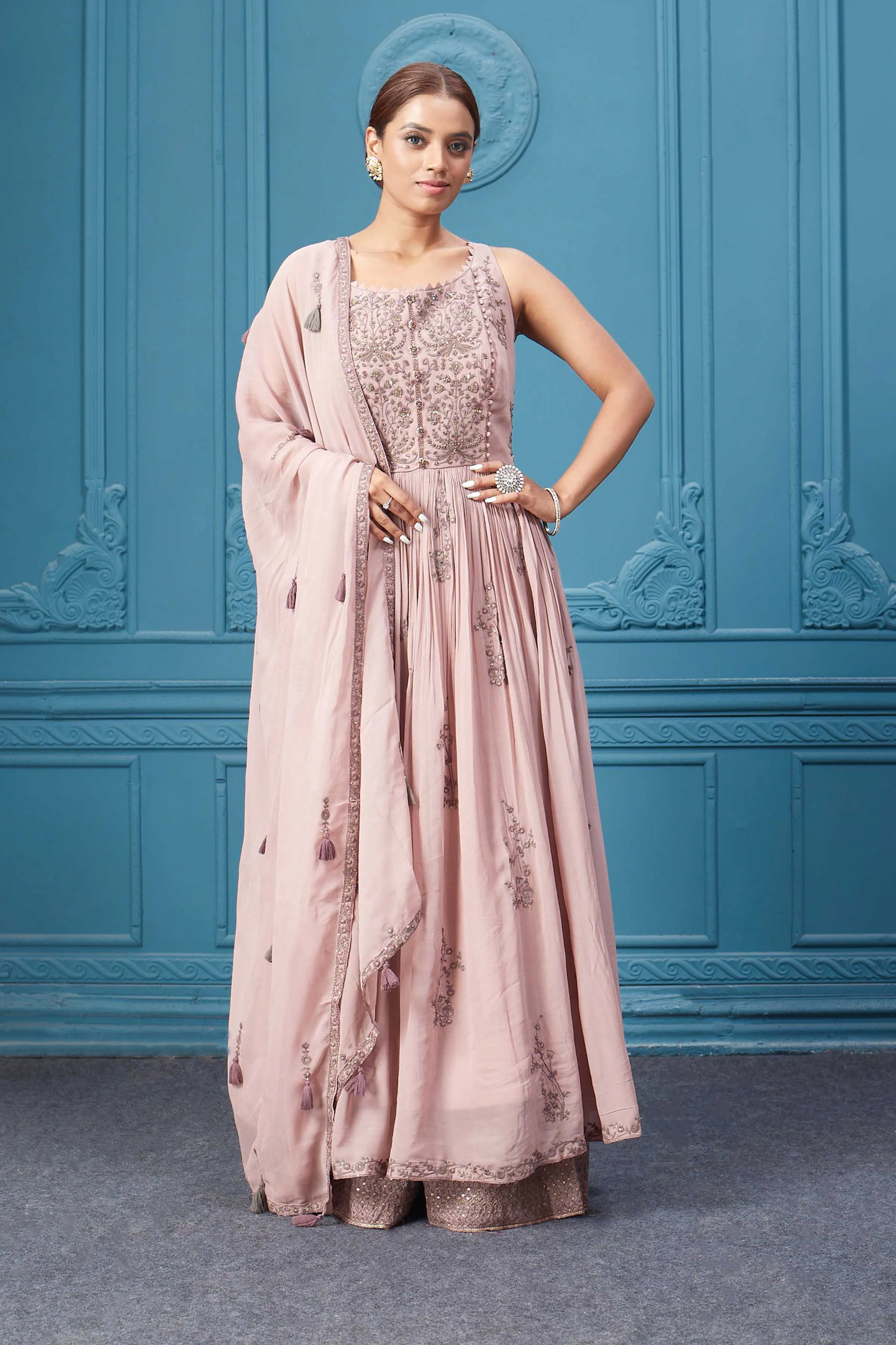 510036 Light Pink Embroidered Anarkali Suit Set