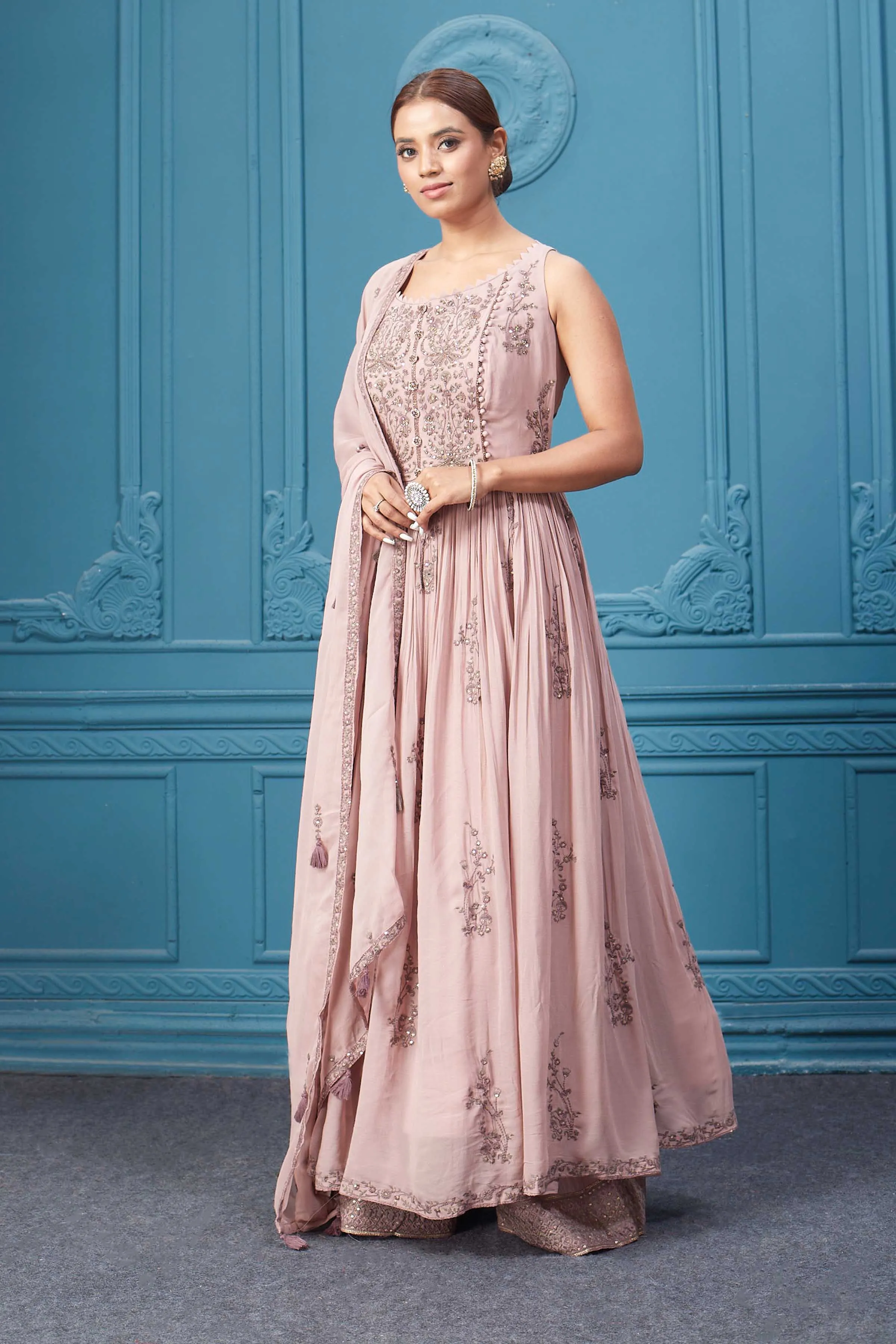 510036 Light Pink Embroidered Anarkali Suit Set