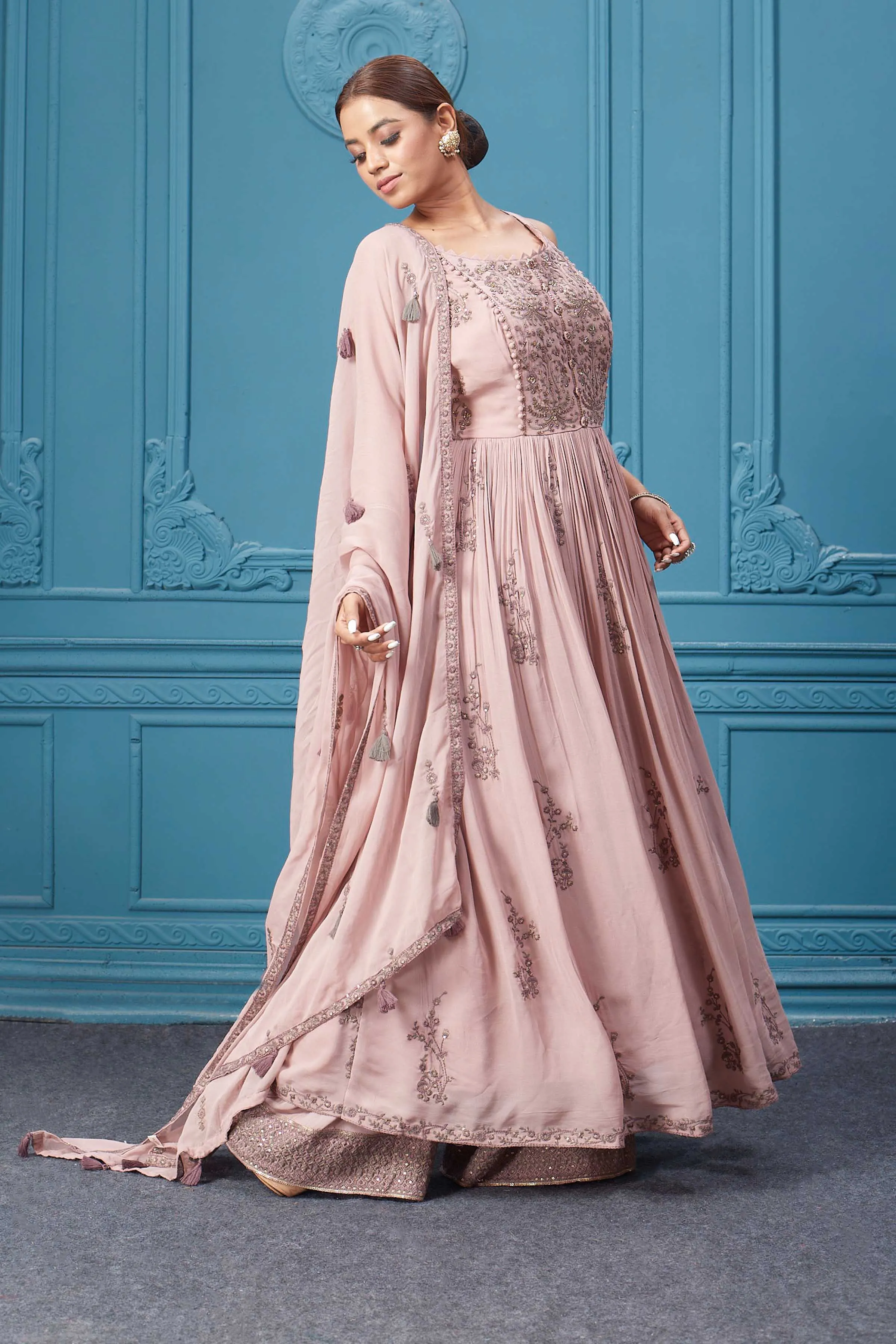 510036 Light Pink Embroidered Anarkali Suit Set