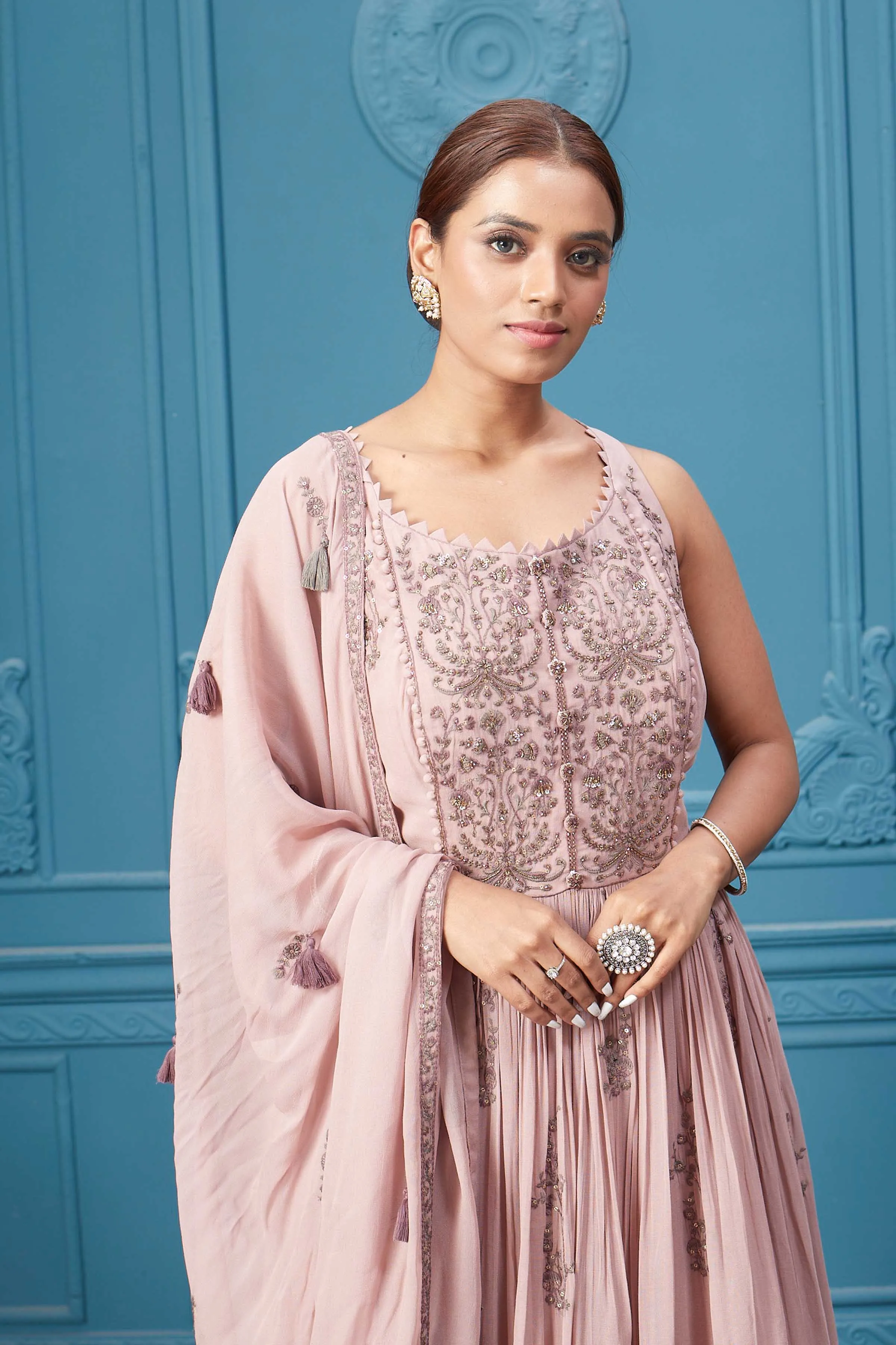 510036 Light Pink Embroidered Anarkali Suit Set