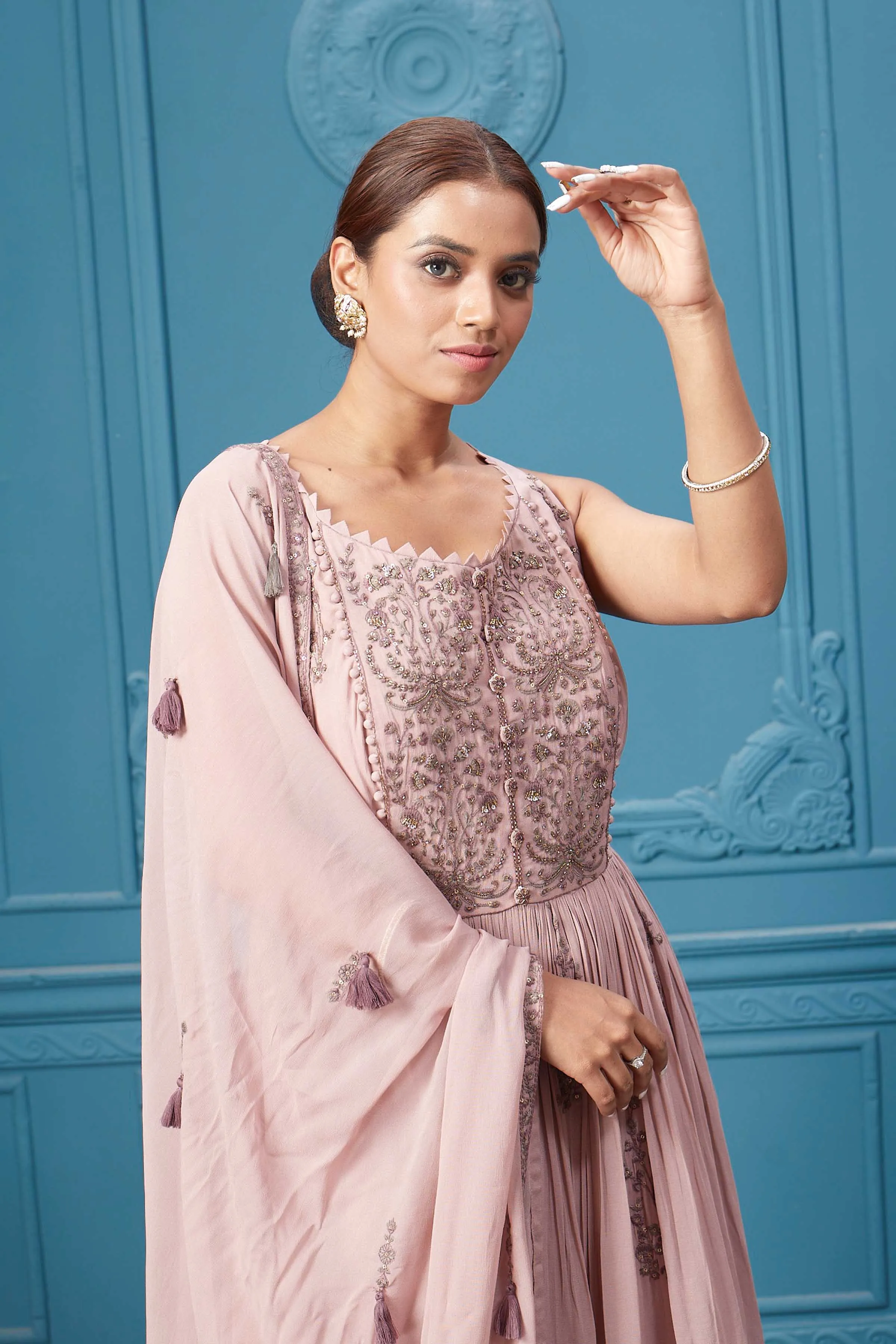 510036 Light Pink Embroidered Anarkali Suit Set