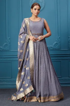 510039 Grey Full embroidered Anarkali Suit Set