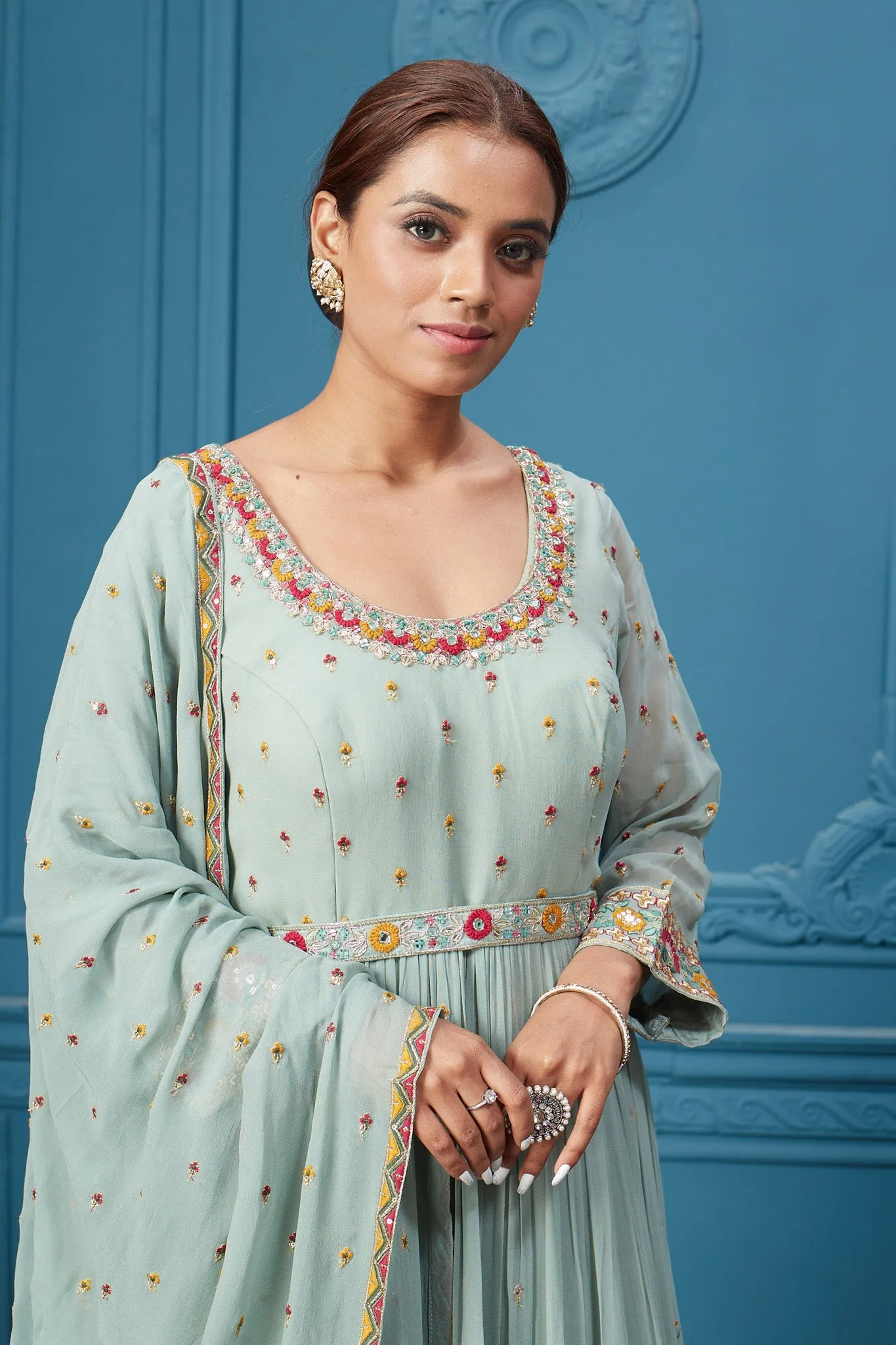 510045 Pastel Green Anarkali Suit Set With Dupatta