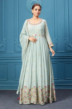 510045 Pastel Green Anarkali Suit Set With Dupatta