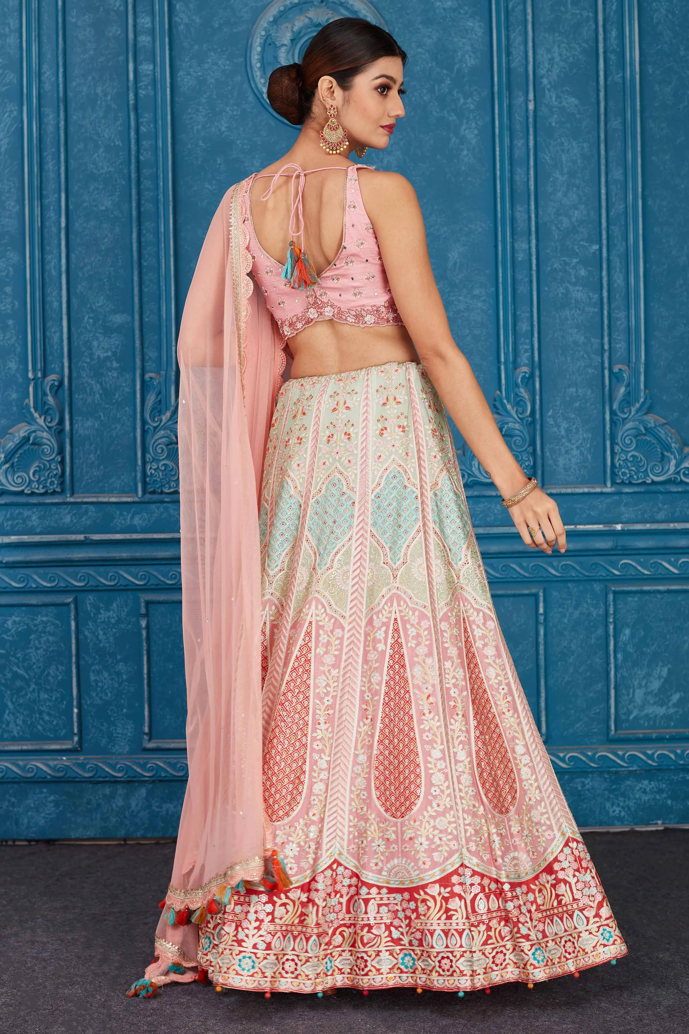 510082 Powder Pink Silk Heavy Bridal Lehenga with Dupatta