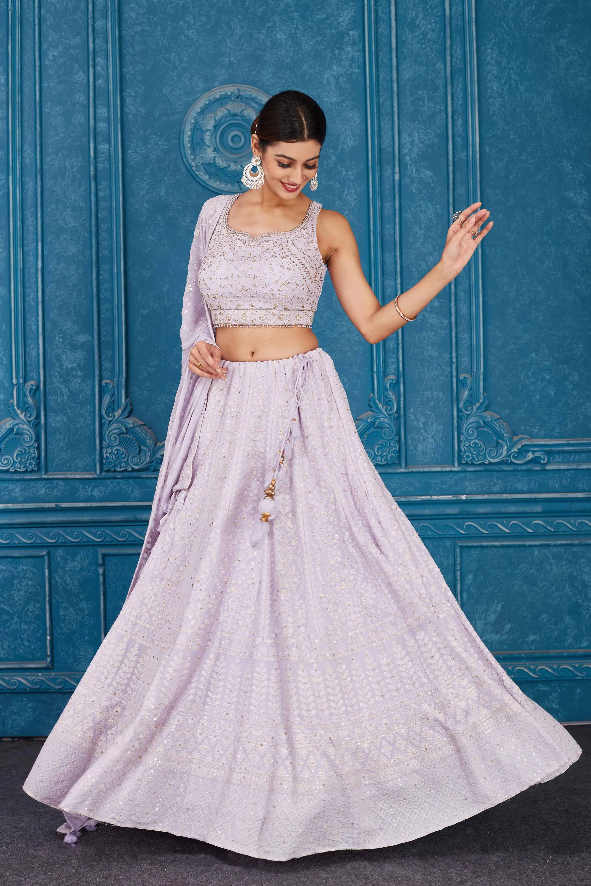 510088 Lilac Embroidered Designer Georgette Lehenga with Dupatta