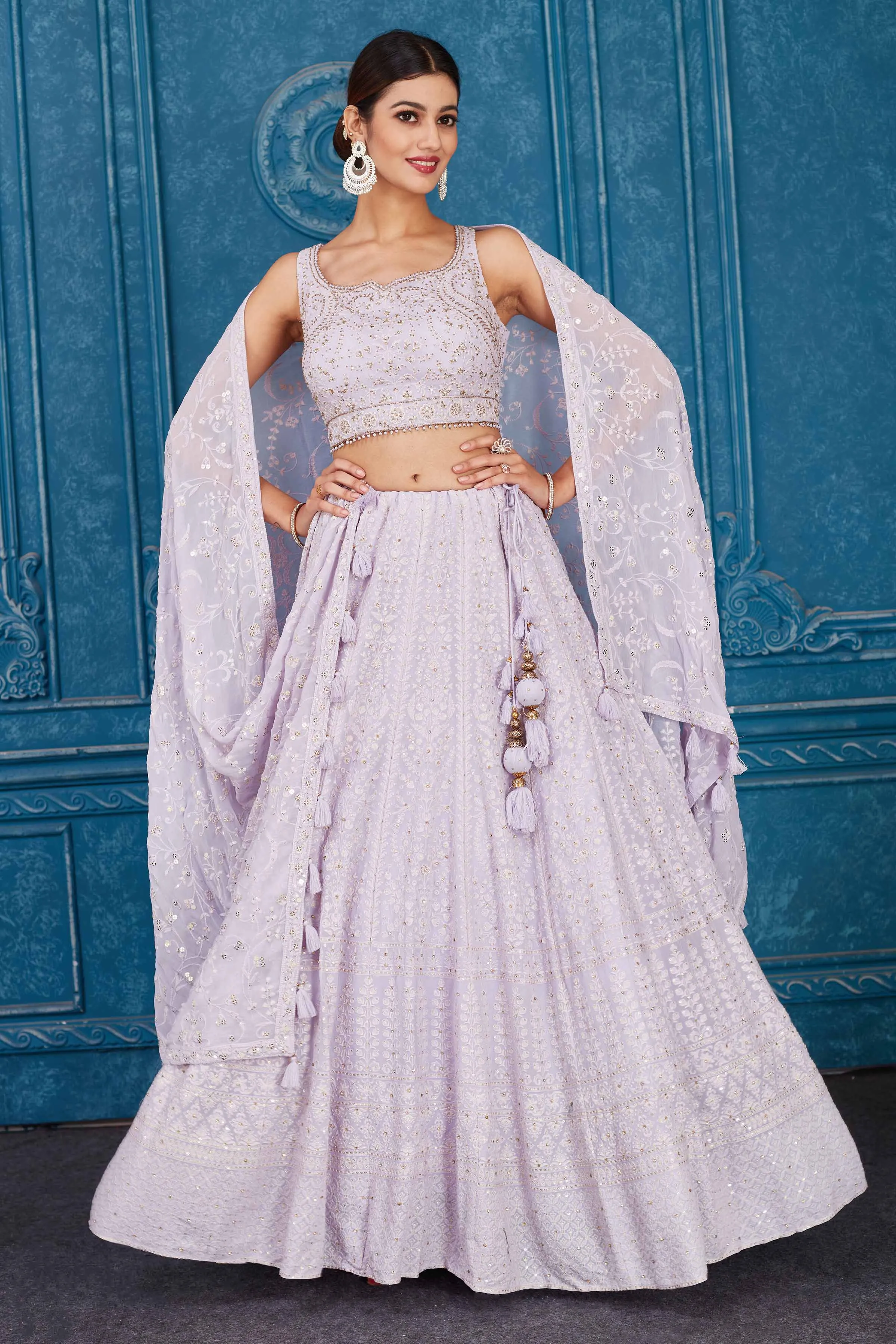 510088 Lilac Embroidered Designer Georgette Lehenga with Dupatta