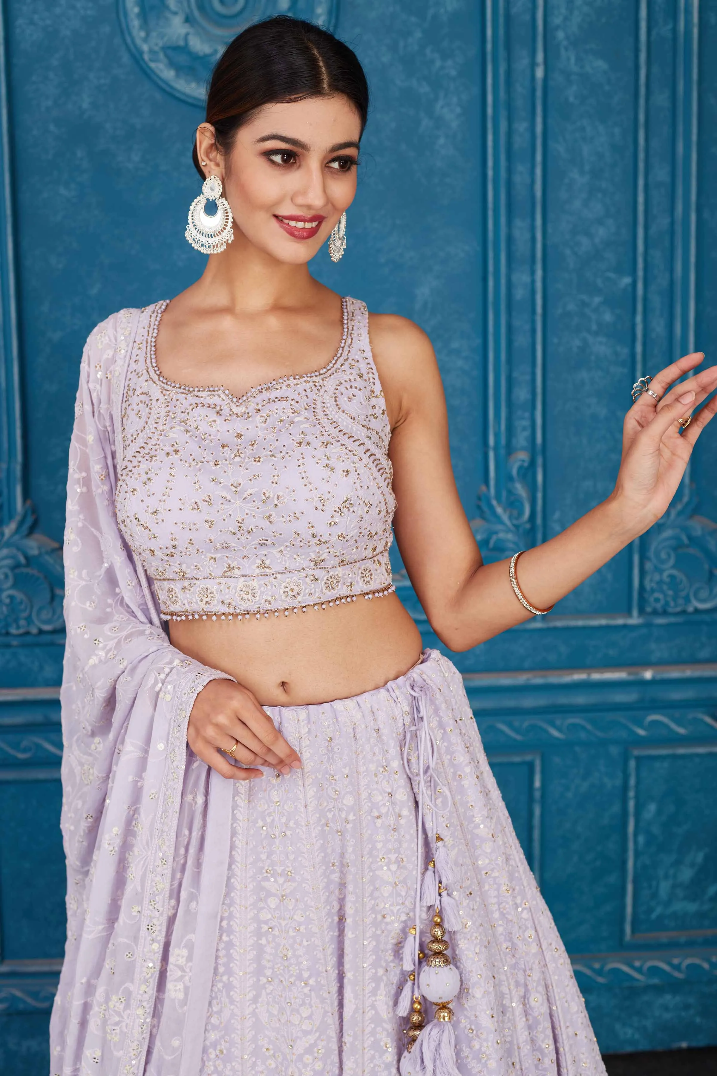 510088 Lilac Embroidered Designer Georgette Lehenga with Dupatta