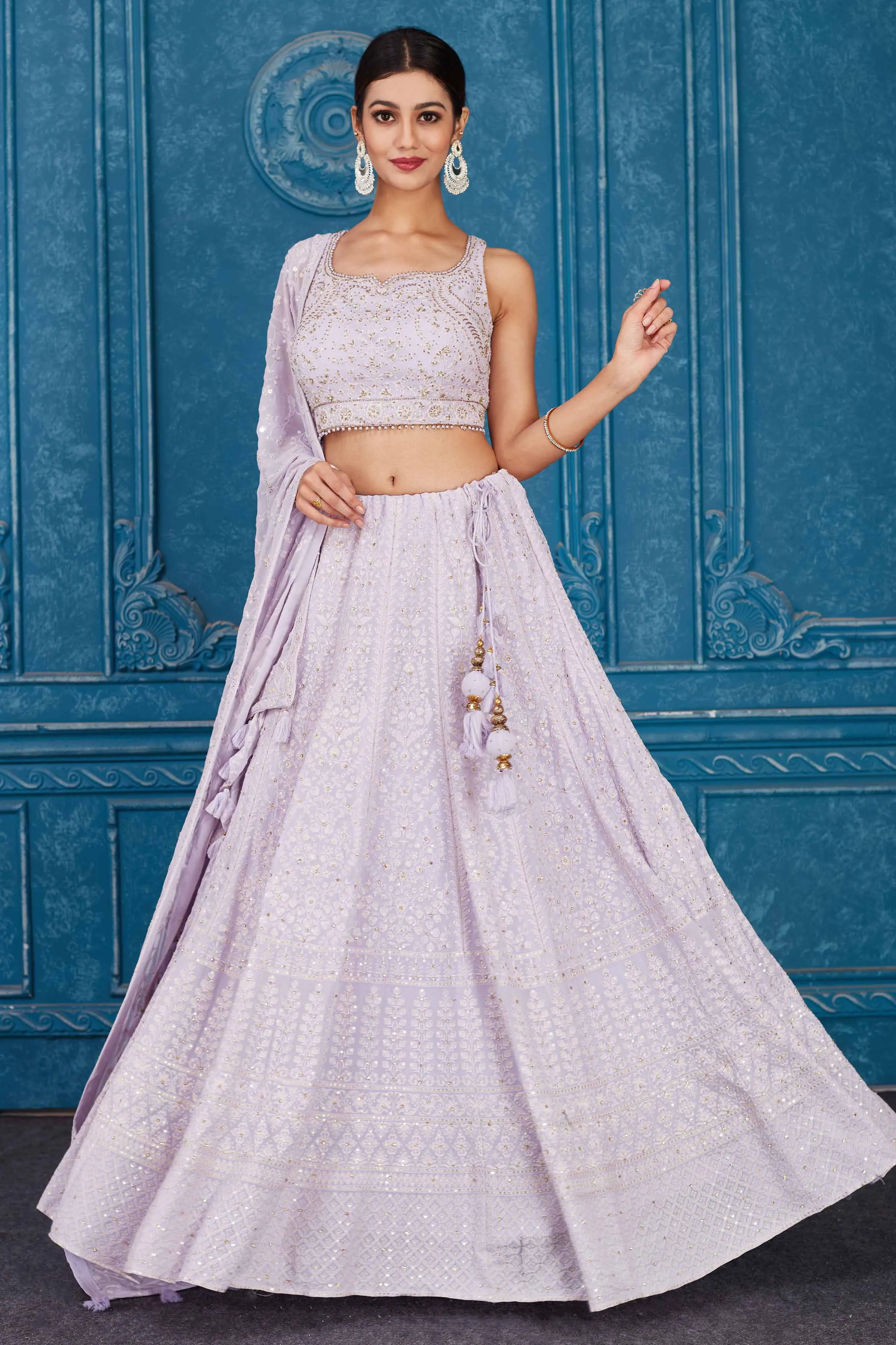 510088 Lilac Embroidered Designer Georgette Lehenga with Dupatta