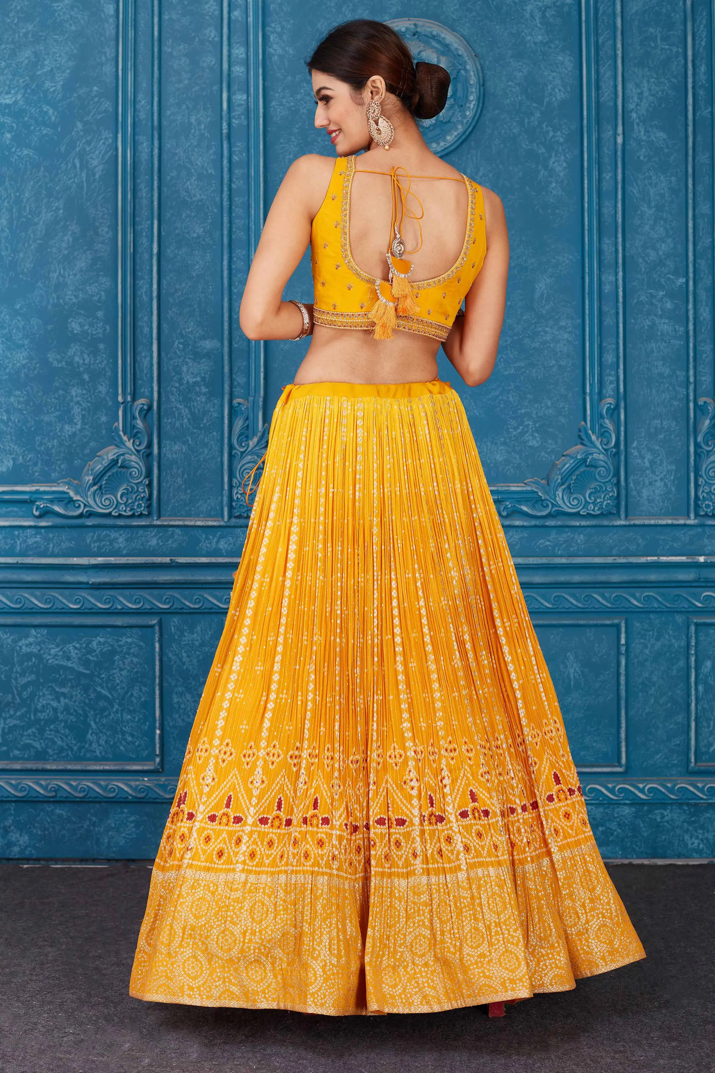 510097 Mustard Embroidered Designer Georgette Lehenga with Dupatta