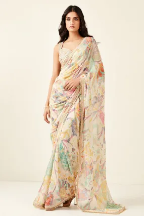 90Z791-RO Multi Color Georgette Print Saree