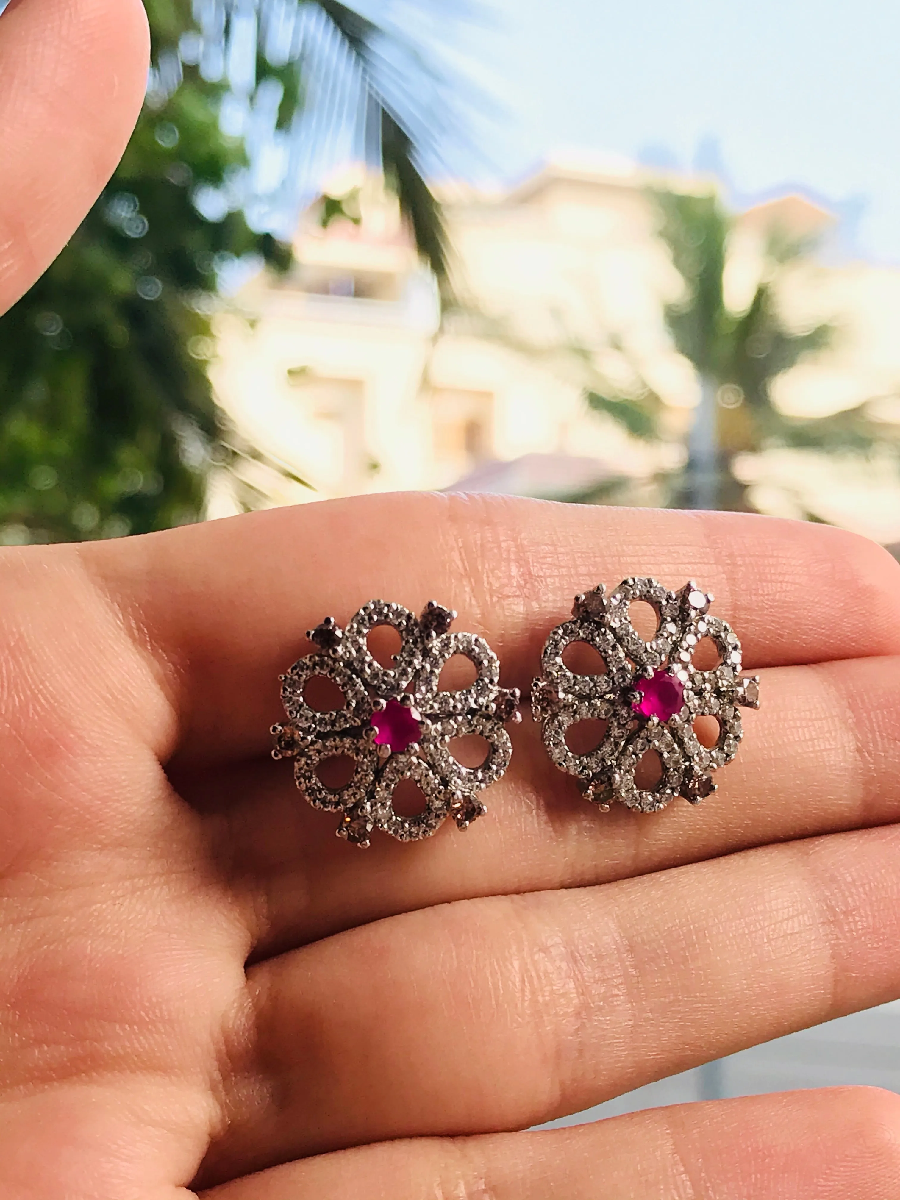 Amerah Saqafat Earrings | Pink Stone (925 Sterling Silver)