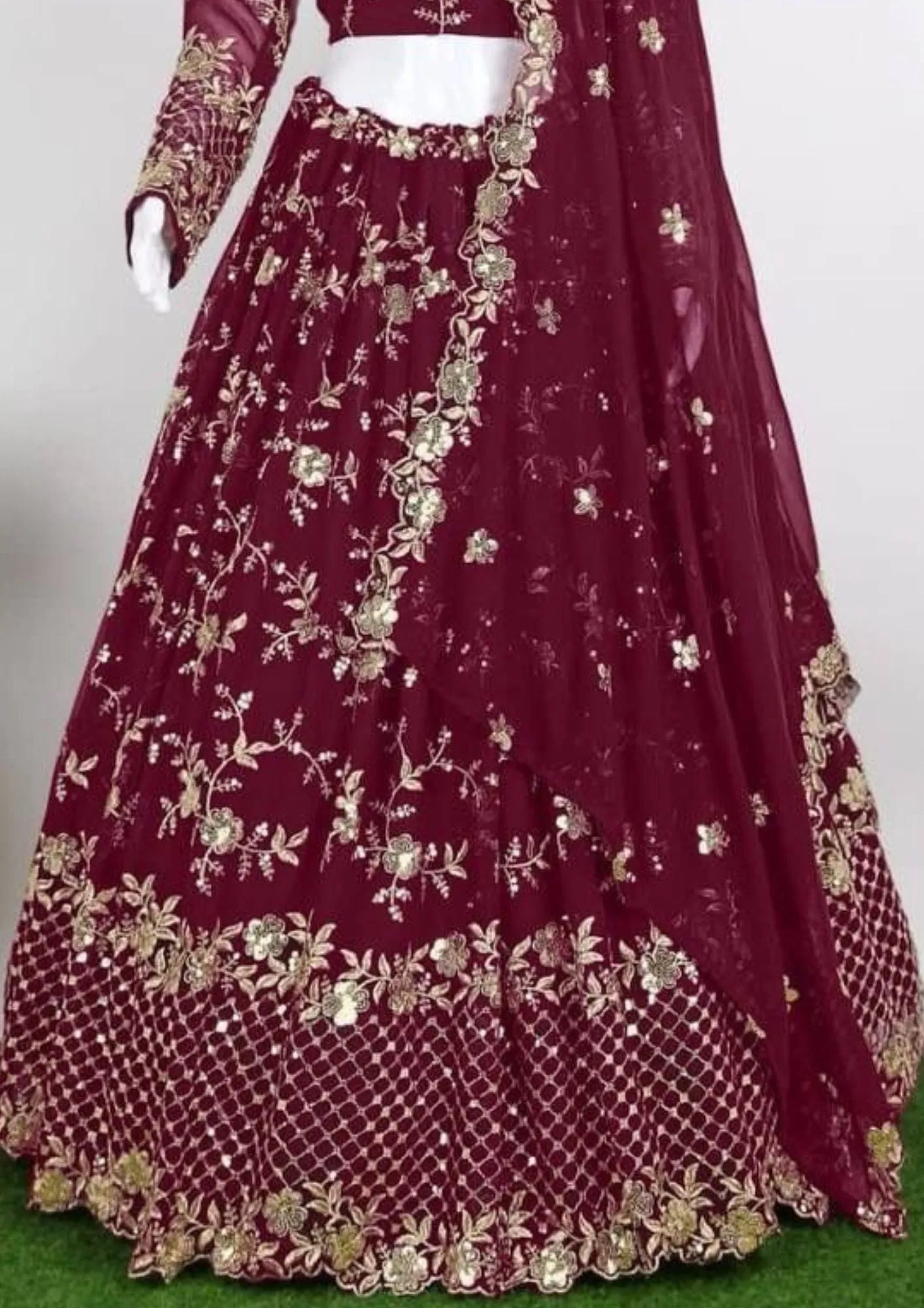 Appealing Maroon Color Designer Georgette Sequins Embroidered Lehenga Choli With Fancy Net Dupatta