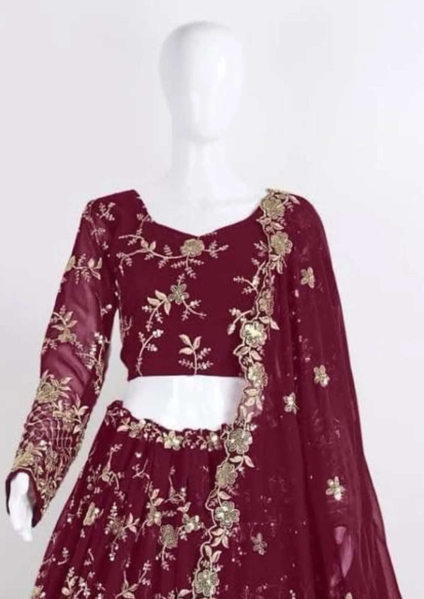 Appealing Maroon Color Designer Georgette Sequins Embroidered Lehenga Choli With Fancy Net Dupatta