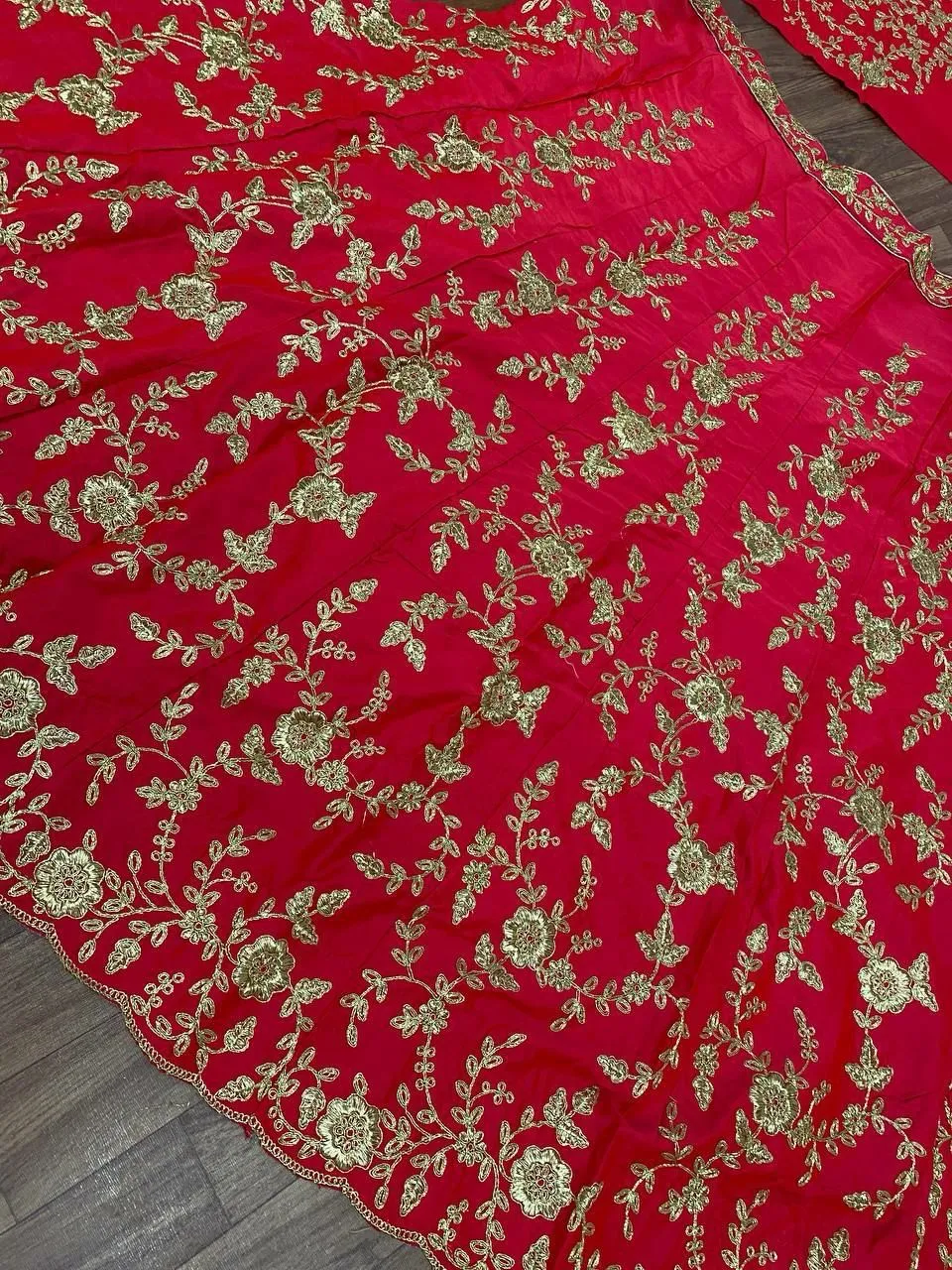 Attractive Red Color Designer Embroidered Satin Silk Lehenga Choli For Women