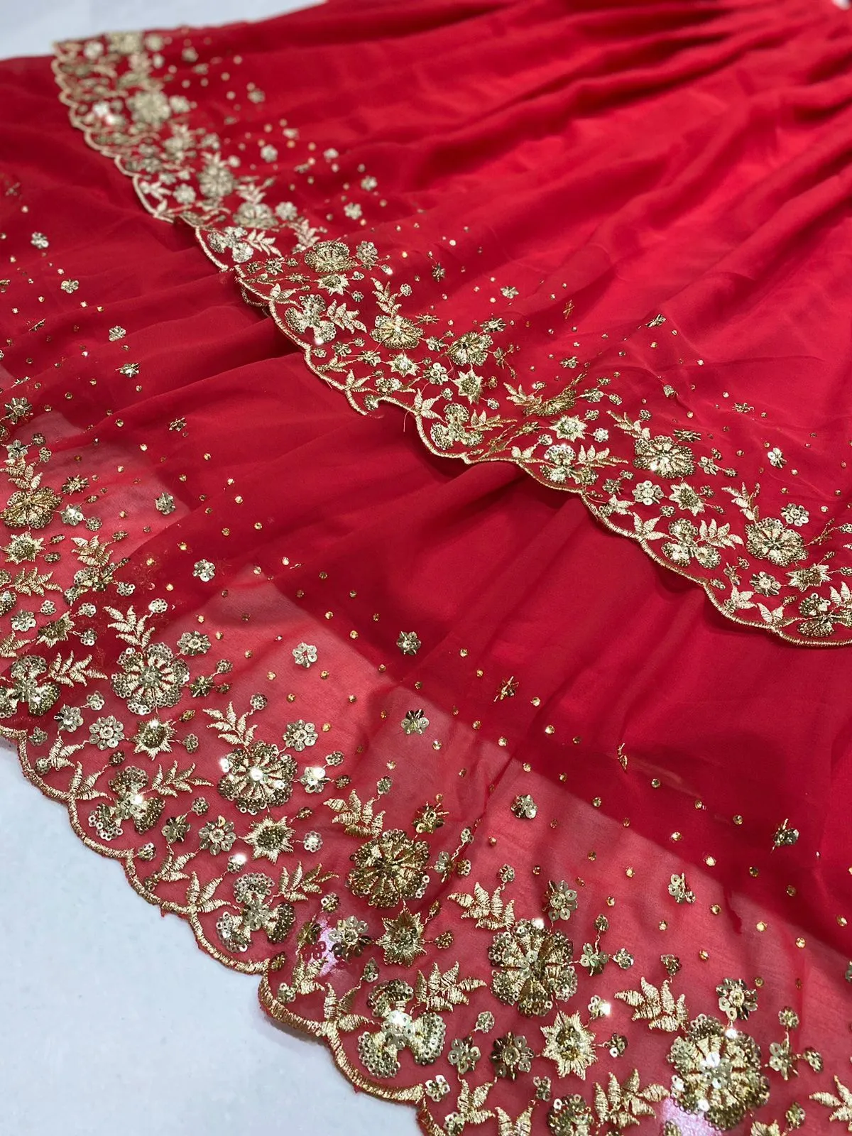 Attractive Red Color Georgette Sequins Work Lehenga Choli For Women