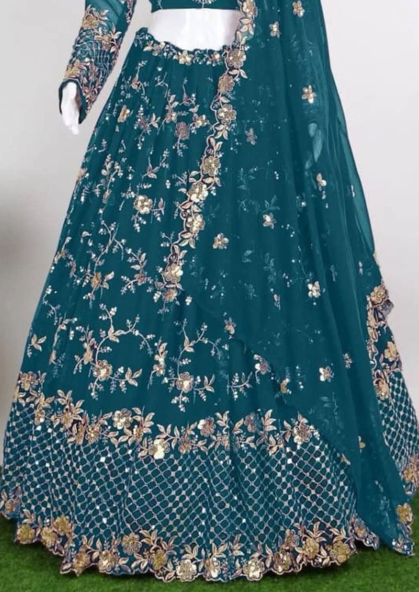 Beautiful Blue Color Designer Georgette Sequins Embroidered Lehenga Choli With Fancy Net Dupatta