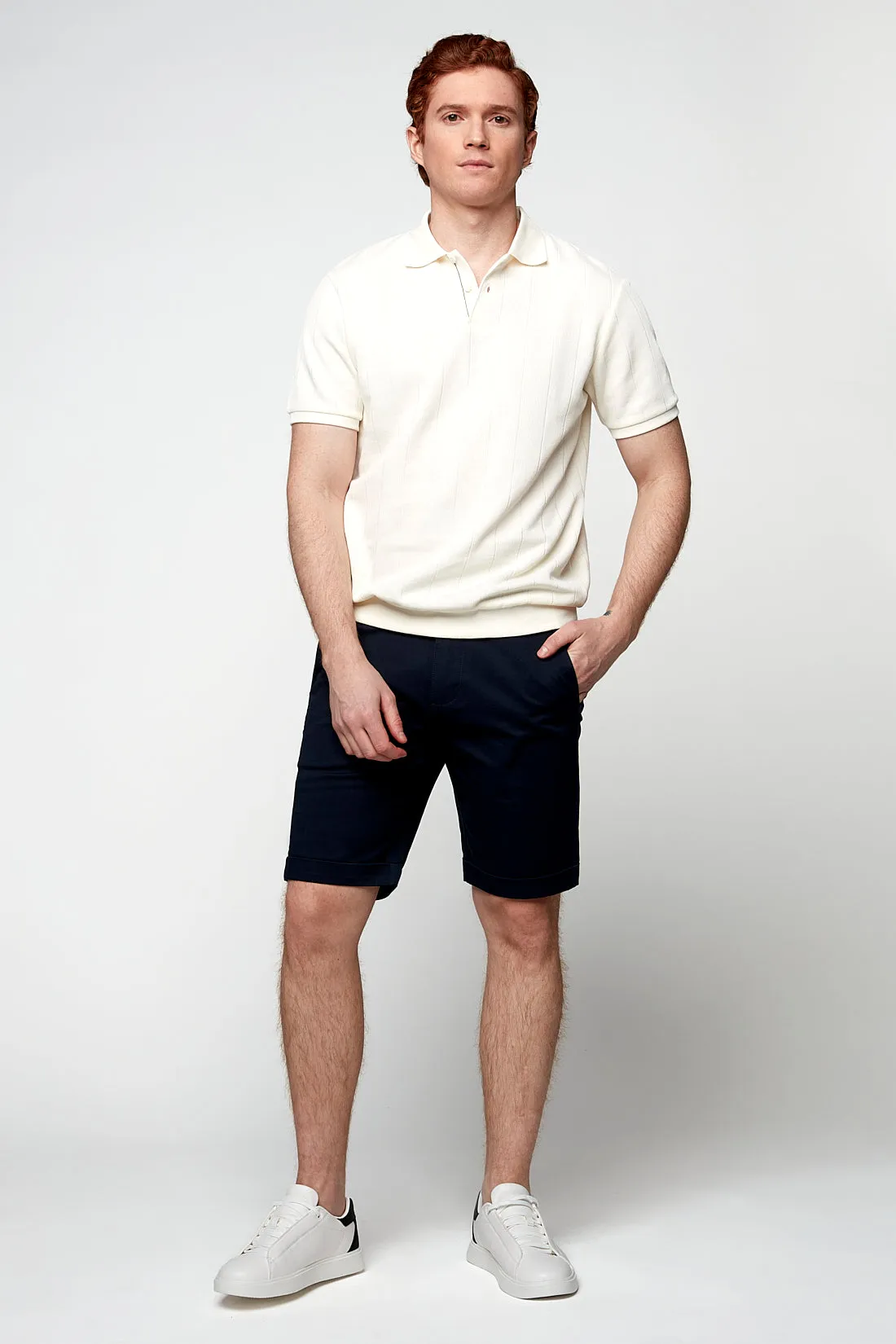 BILLY - Elastic Waist Roll Up Shorts - Navy