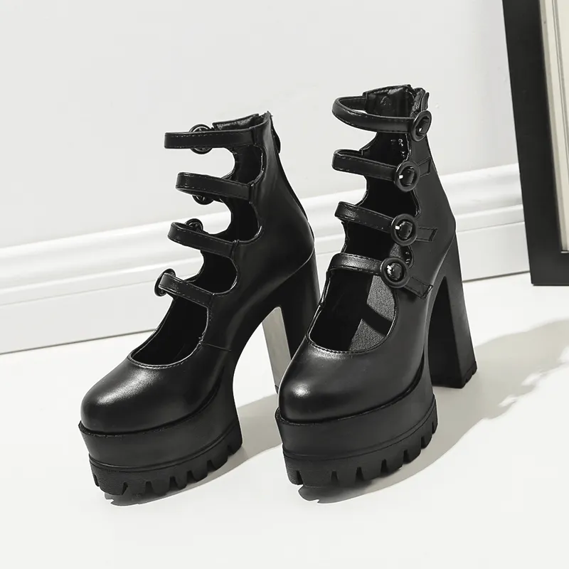 Black 4 Buckle Strap High-Heels Shoes SD00156