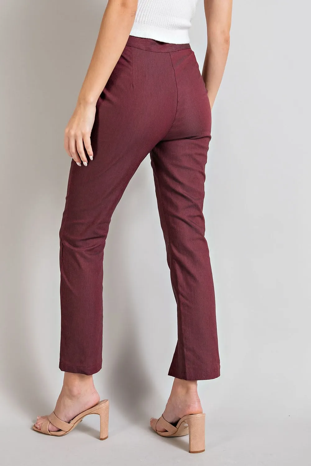 Button Detailed Slit Pants in Merlot