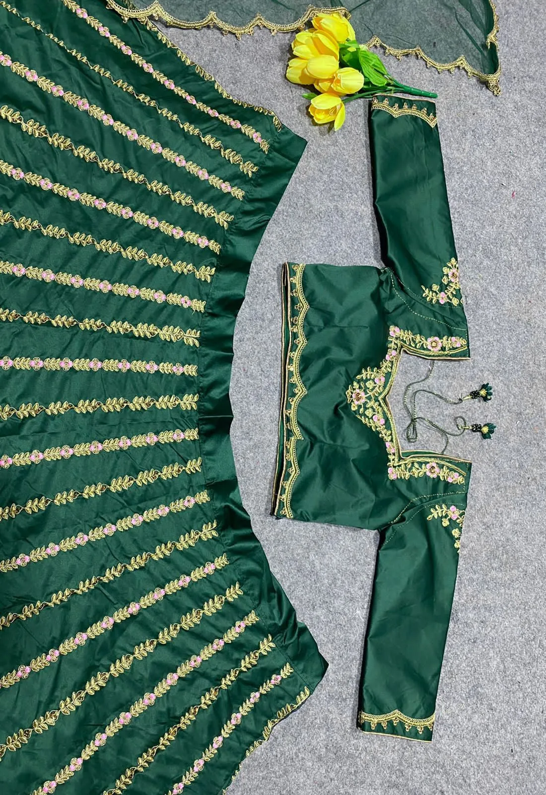 Dark Green Color Embroidery Attractive Party Wear Silk Lehenga Choli