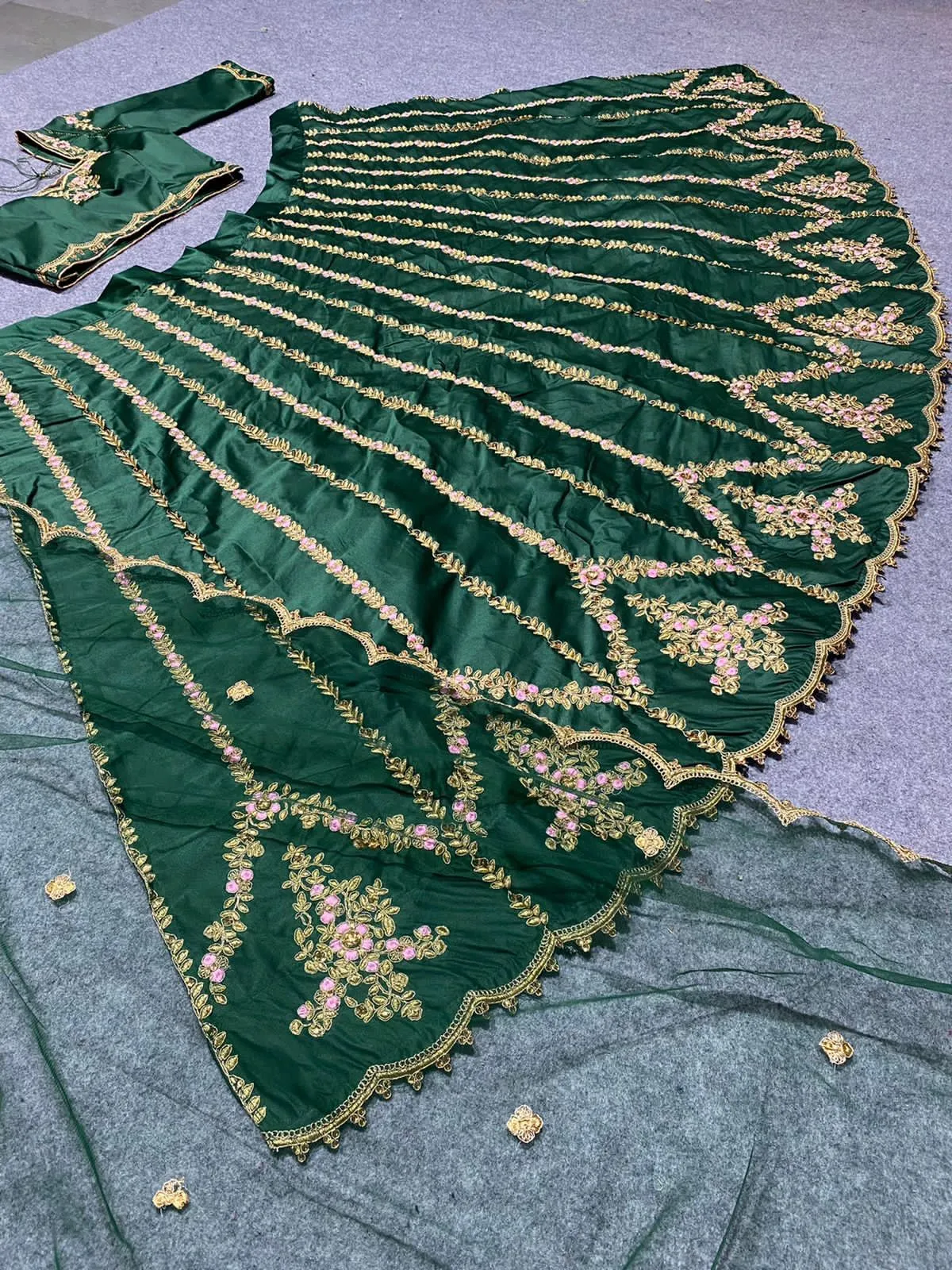 Dark Green Color Embroidery Attractive Party Wear Silk Lehenga Choli