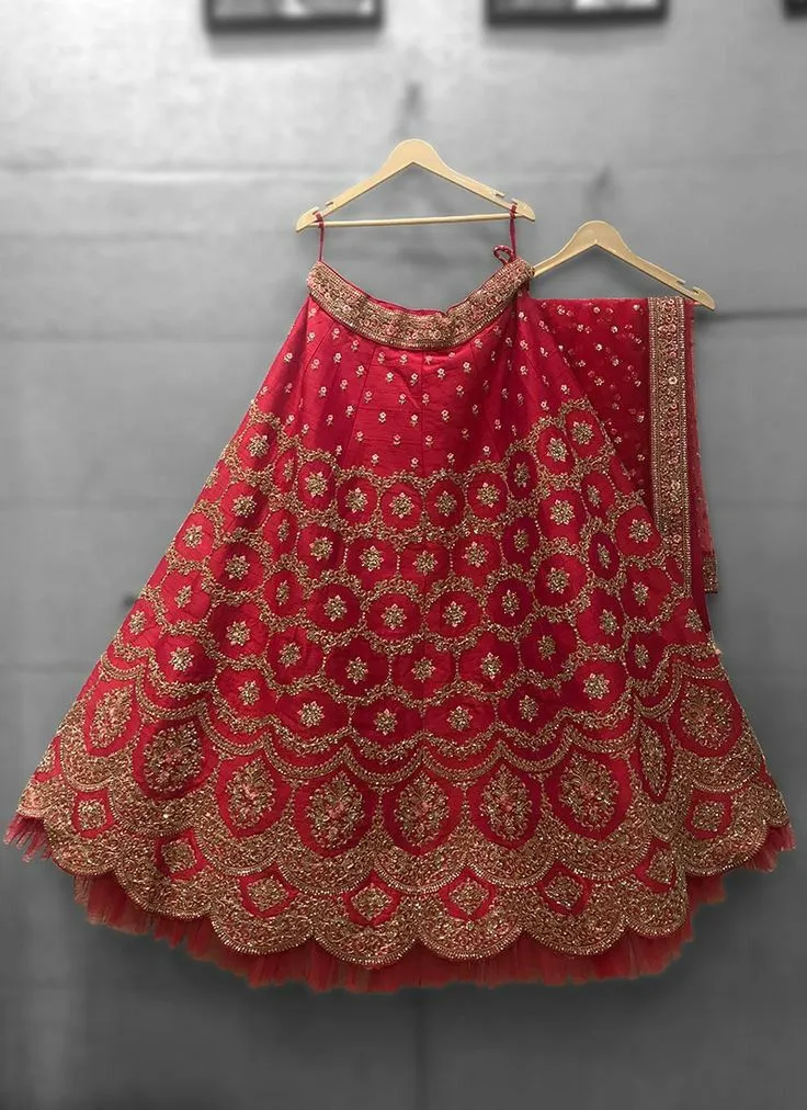 Dazzling Red Heavy Malay Silk Heavy Coding Embroidery Work Lehenga Choli