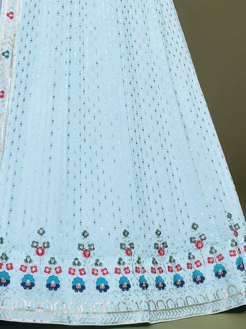 Delightful Sky Blue Georgette Sequins Work Lehenga Choli