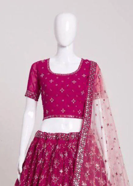 Elegant Dark Pink Colored Designer Georgette Lehenga Choli For Wedding