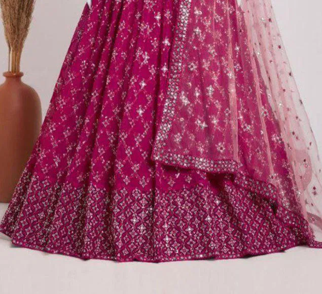 Elegant Dark Pink Colored Designer Georgette Lehenga Choli For Wedding