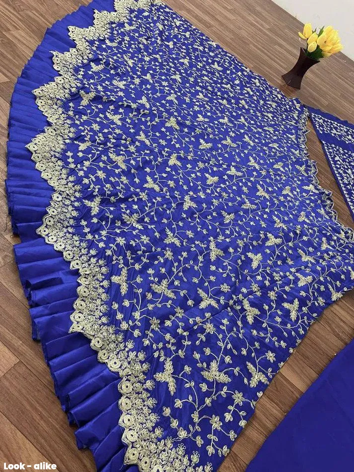 Elegant Royal Blue Color Rich Embroidery Work Wedding Lehenga Choli