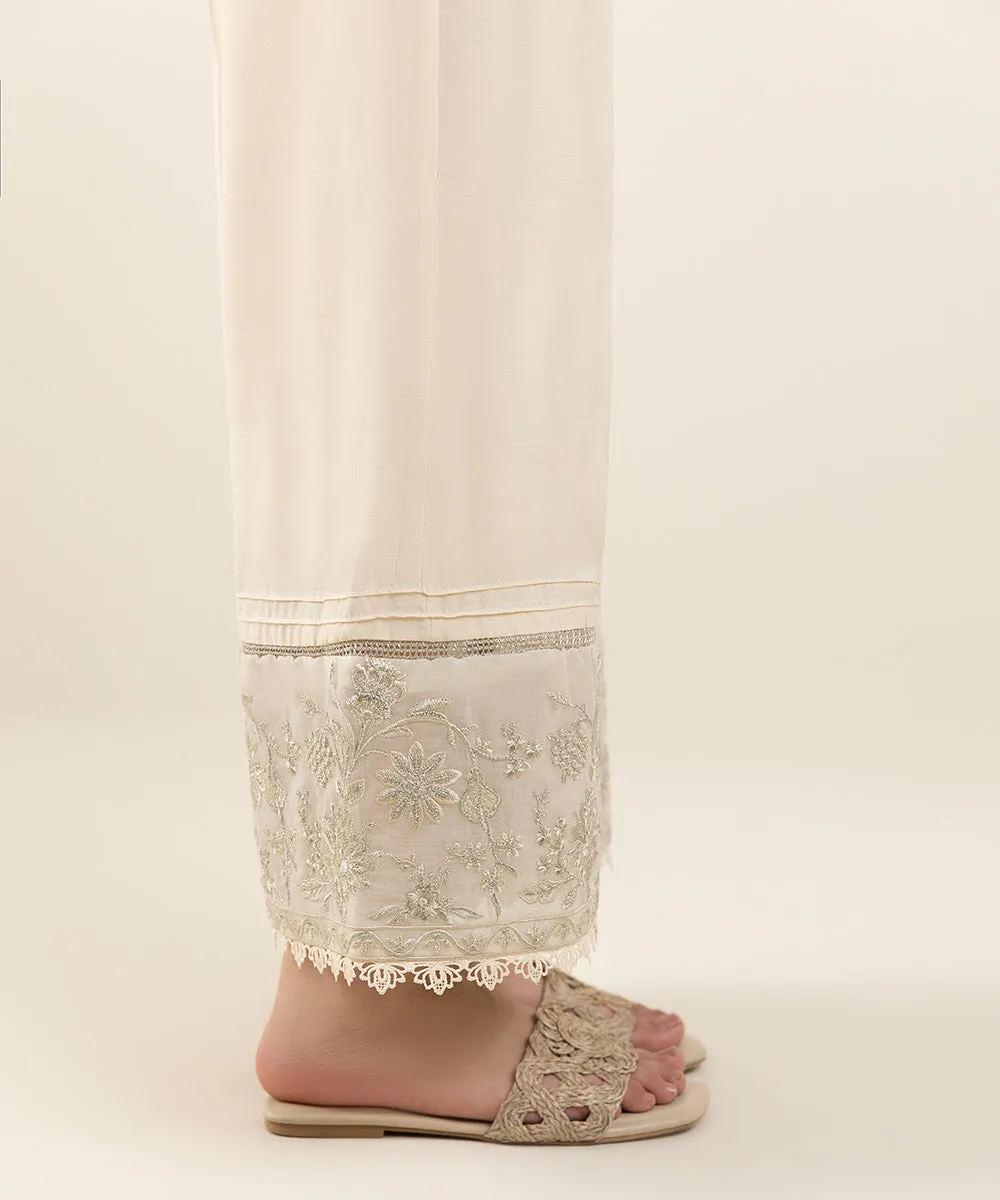 Embroidered Raw Silk Culottes