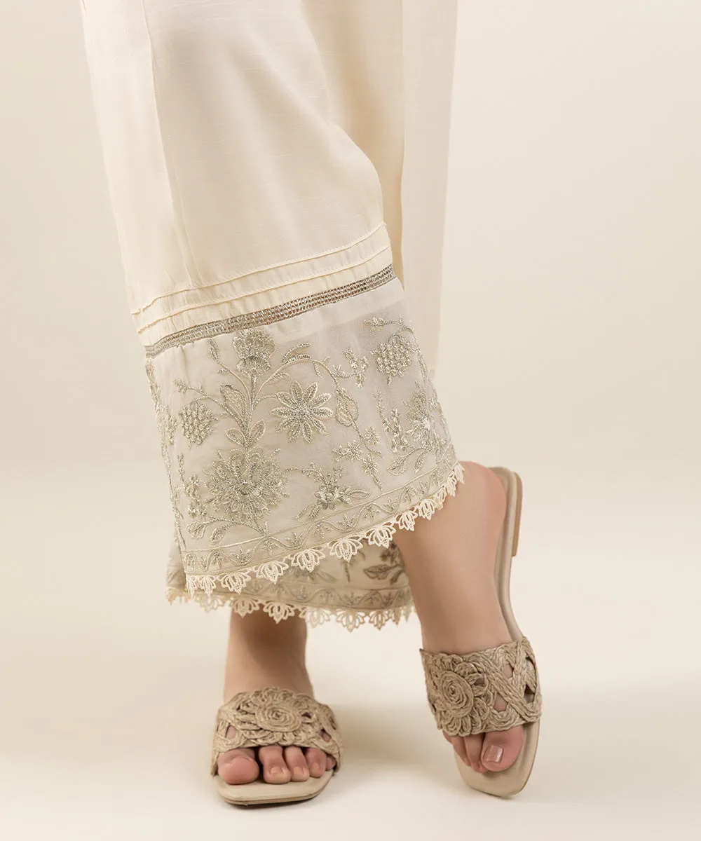 Embroidered Raw Silk Culottes