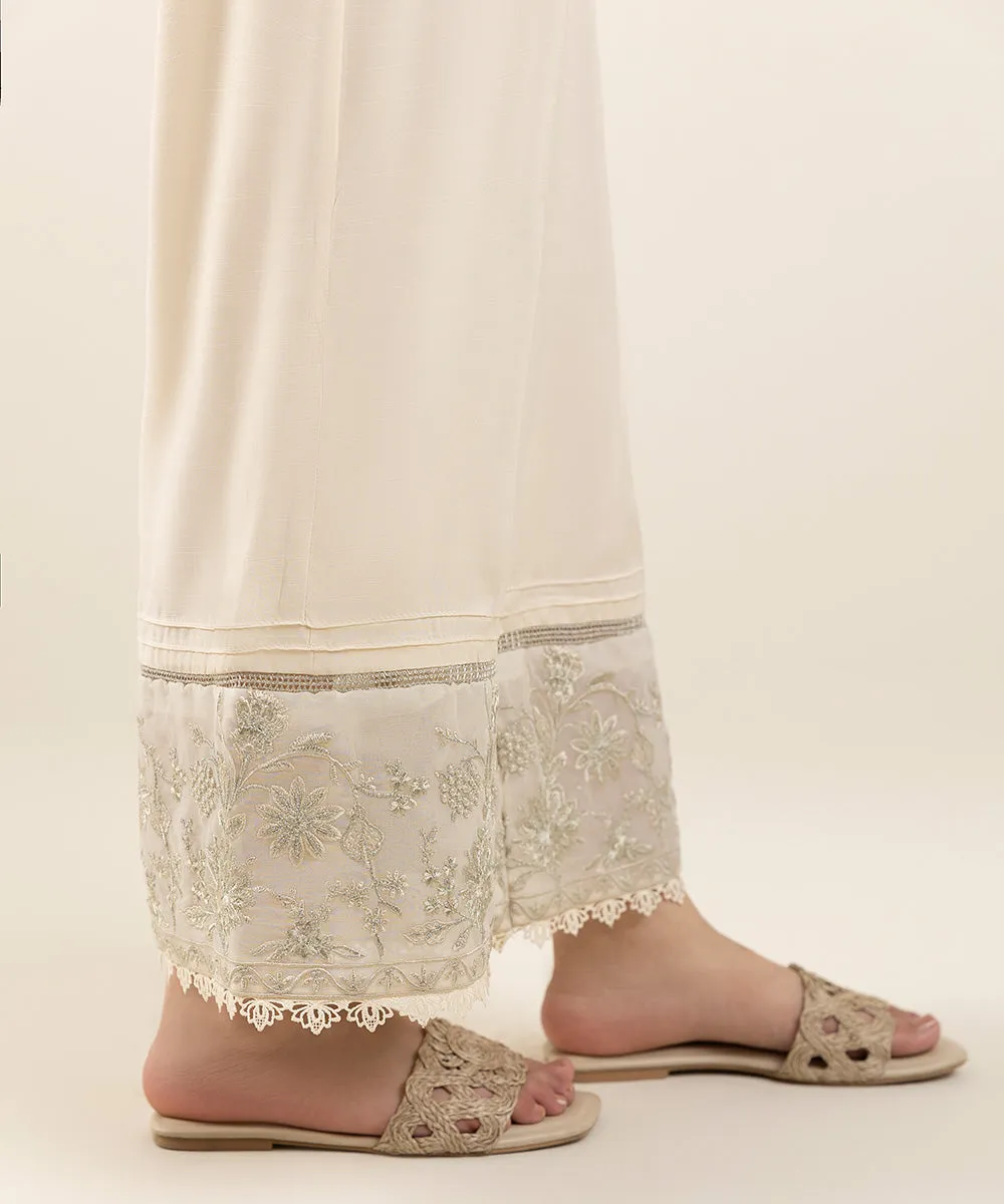 Embroidered Raw Silk Culottes