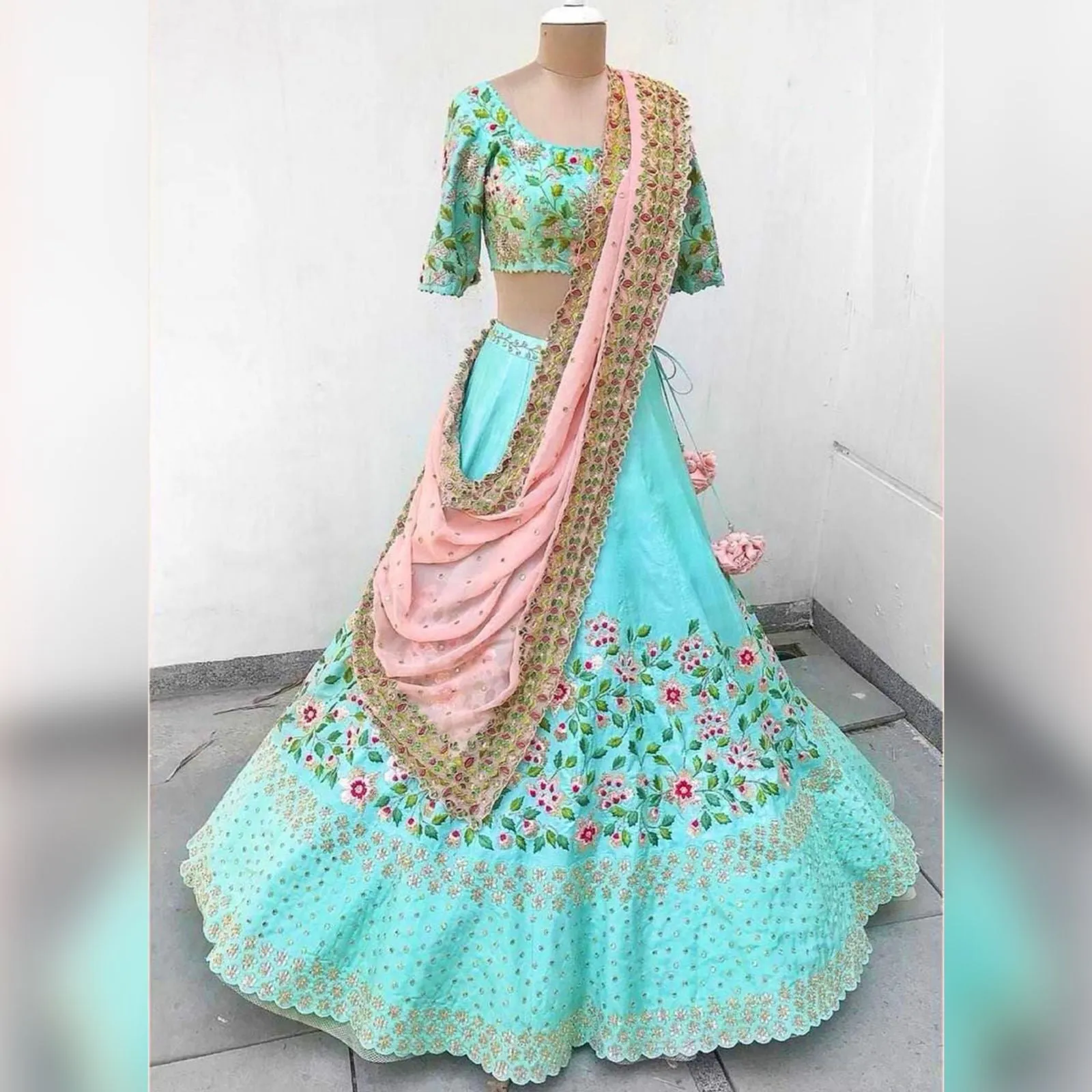 Fancy Sky Blue Colored Designer Lehenga Choli With Zari Work