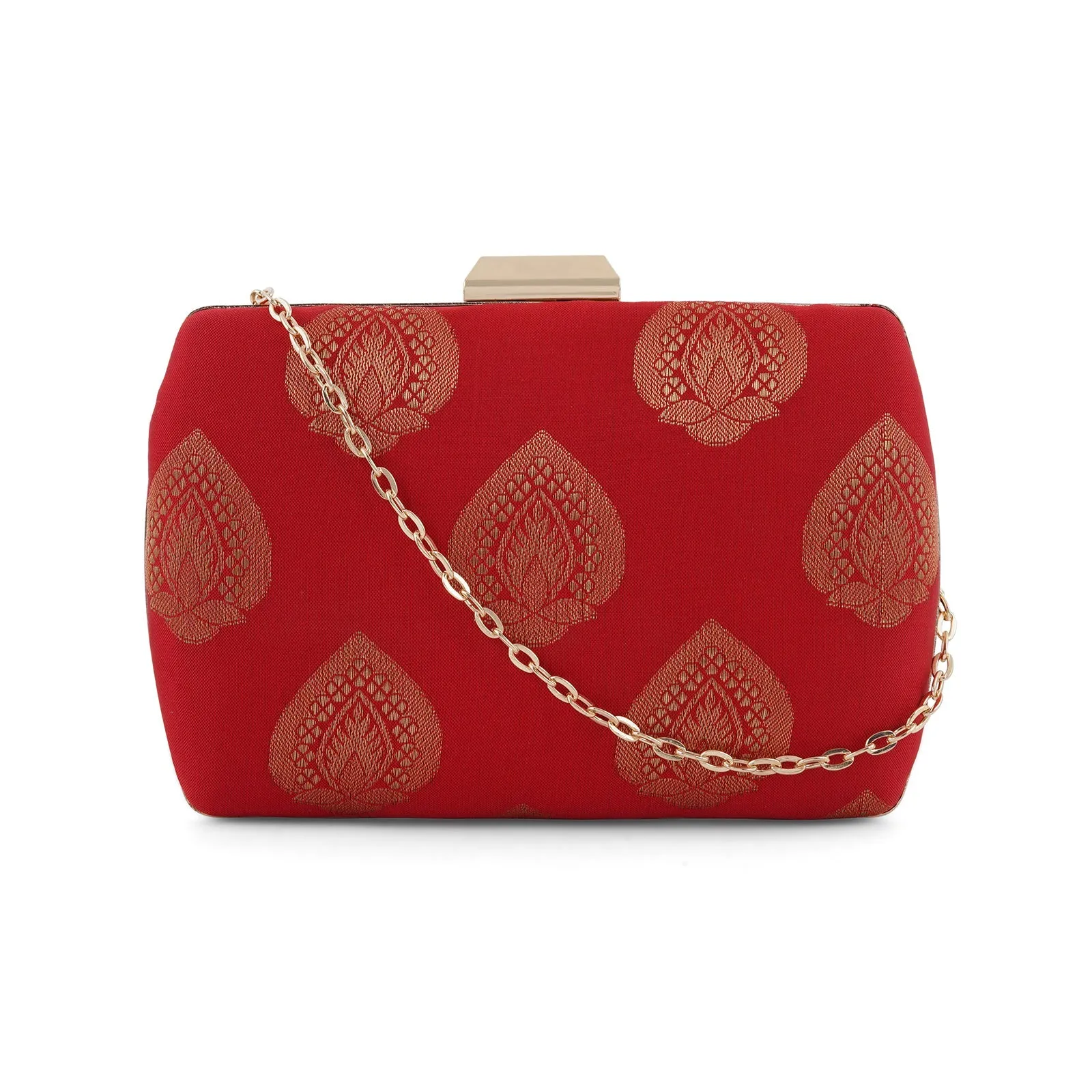 Festive Dream Red Brocade Fabric Clutch