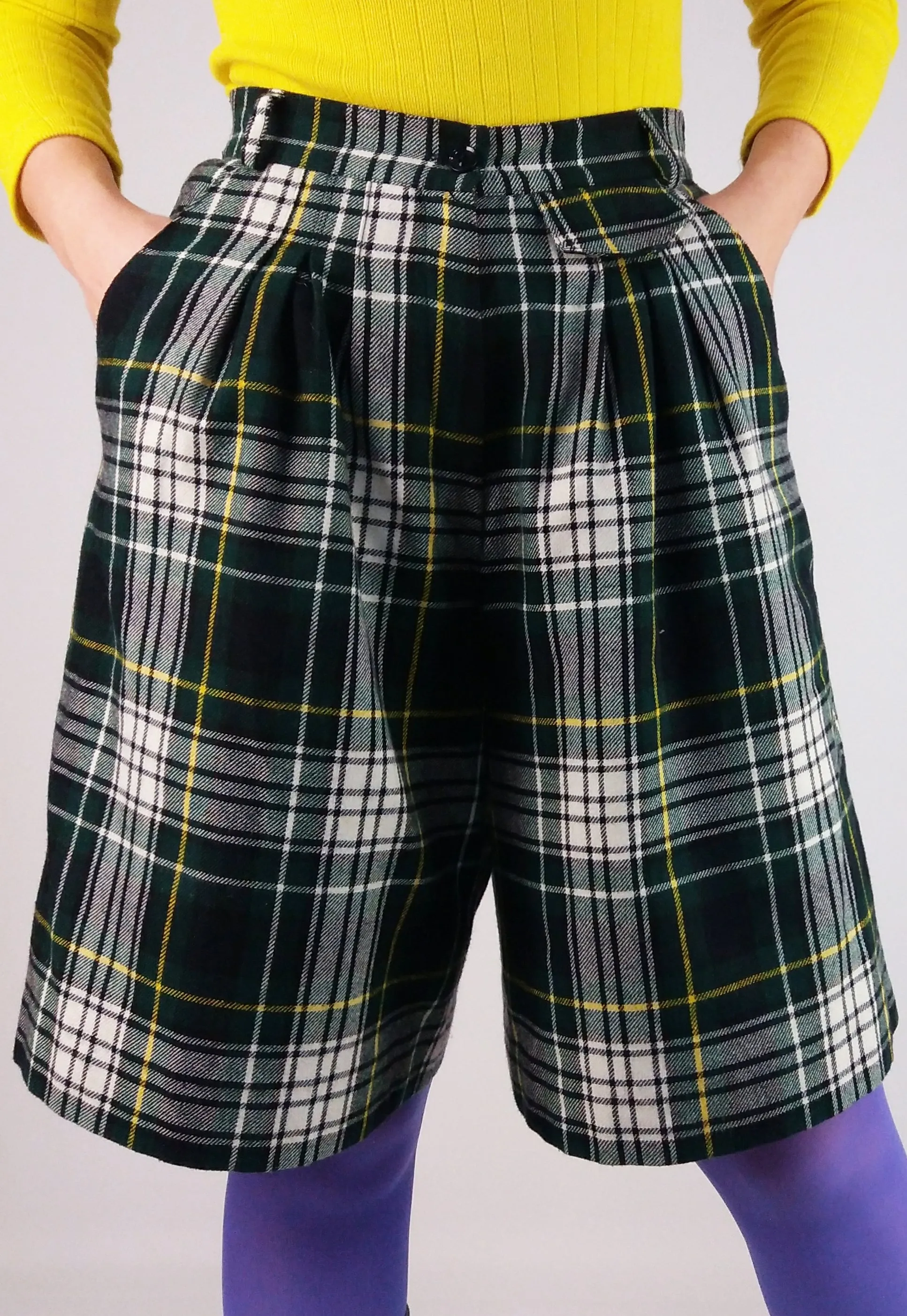 GERRY WEBER 80's High Waist Check Plaid Wool Culottes Shorts